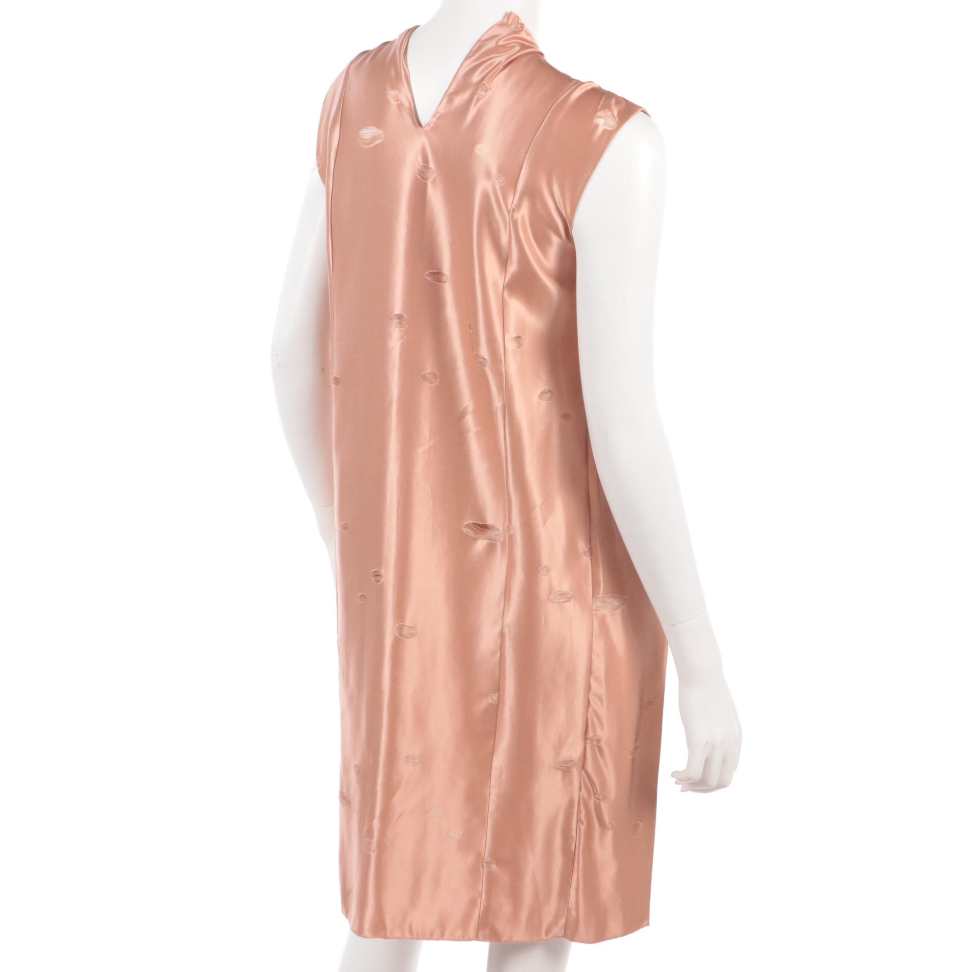 Miu Miu Blush Pink Pleated Silk Blend Dress with Distressed Dot Detailing