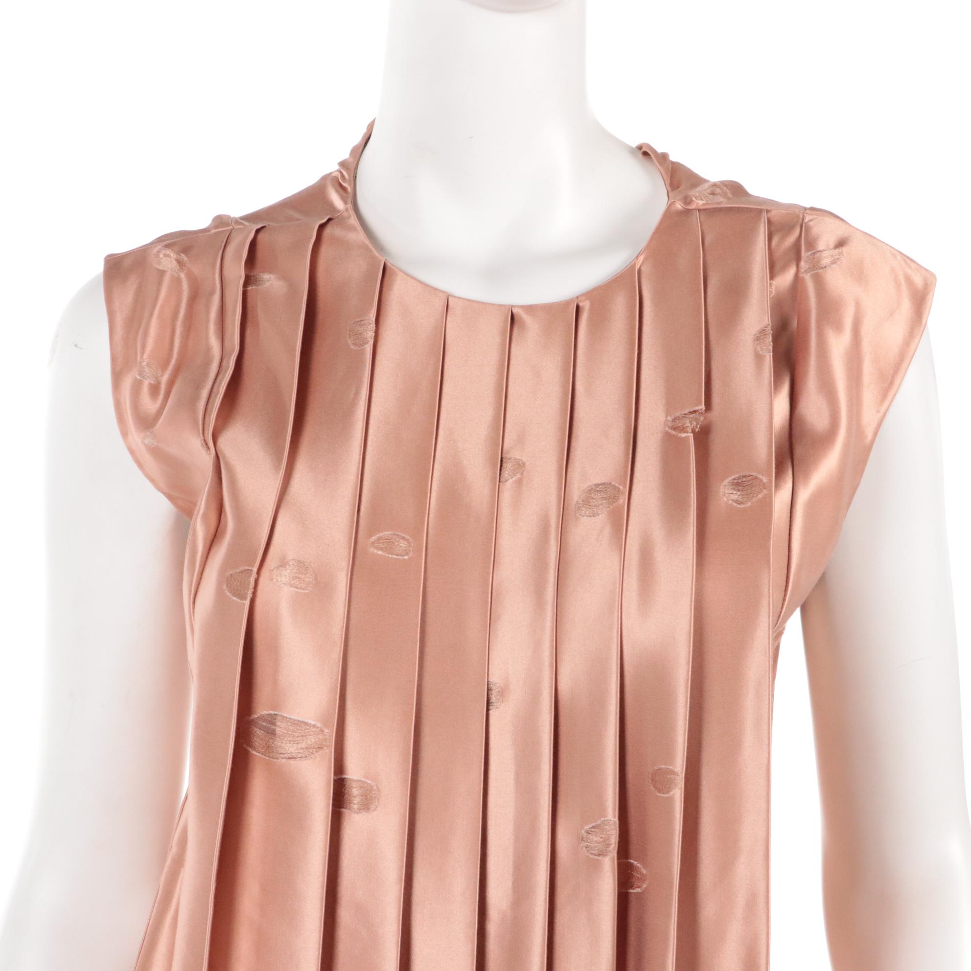 Miu Miu Blush Pink Pleated Silk Blend Dress with Distressed Dot Detailing