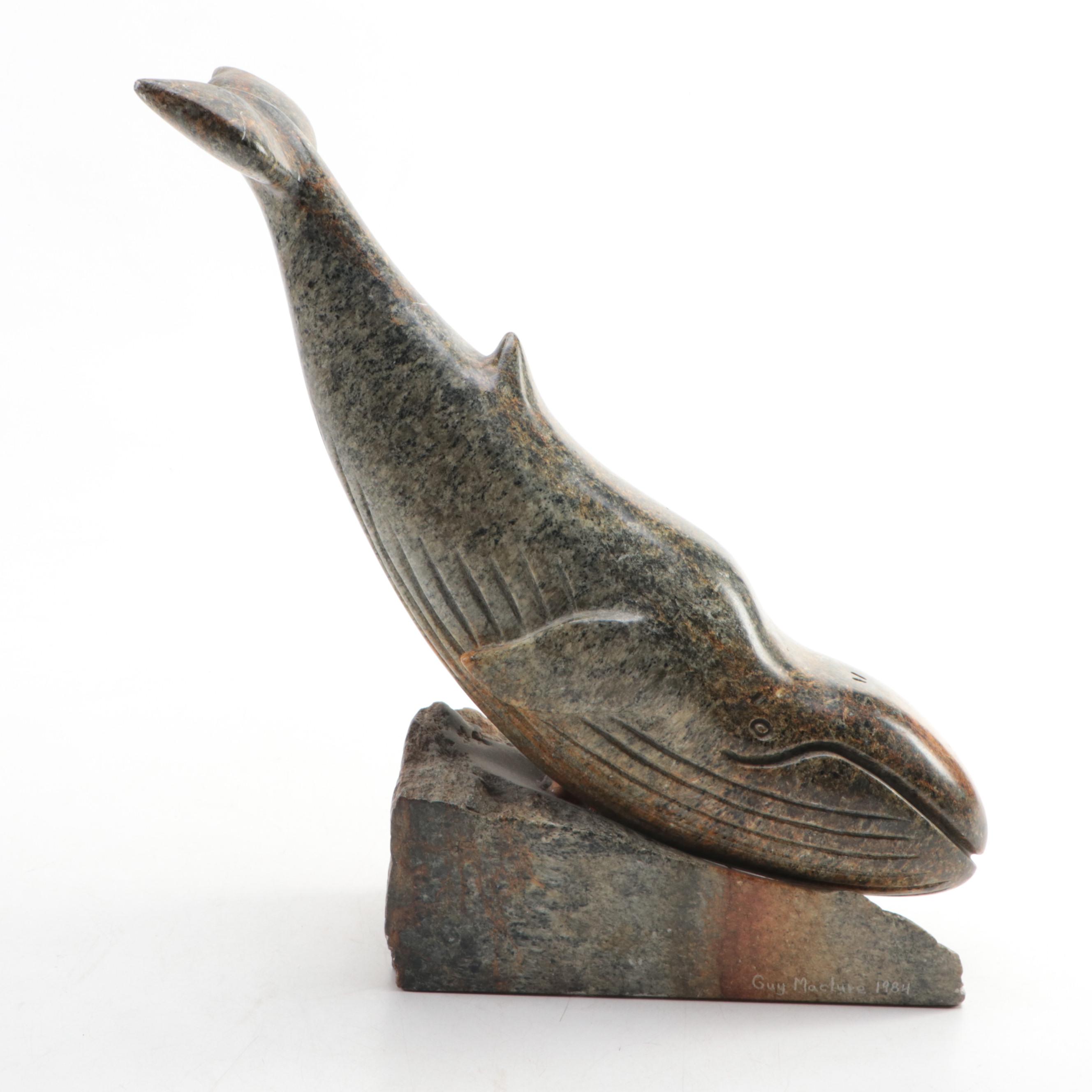 Guy Maclure Carved Stone Whale Figurine, 1984