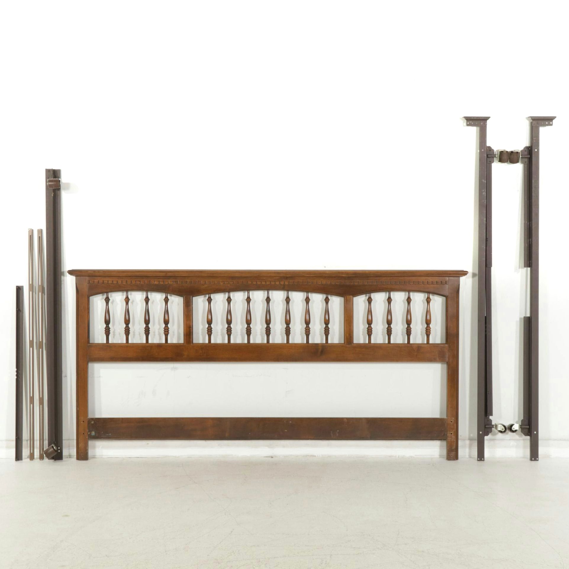 Ethan Allen Walnut King Size Headboard with Metal Bed Frame, Late 20th Century