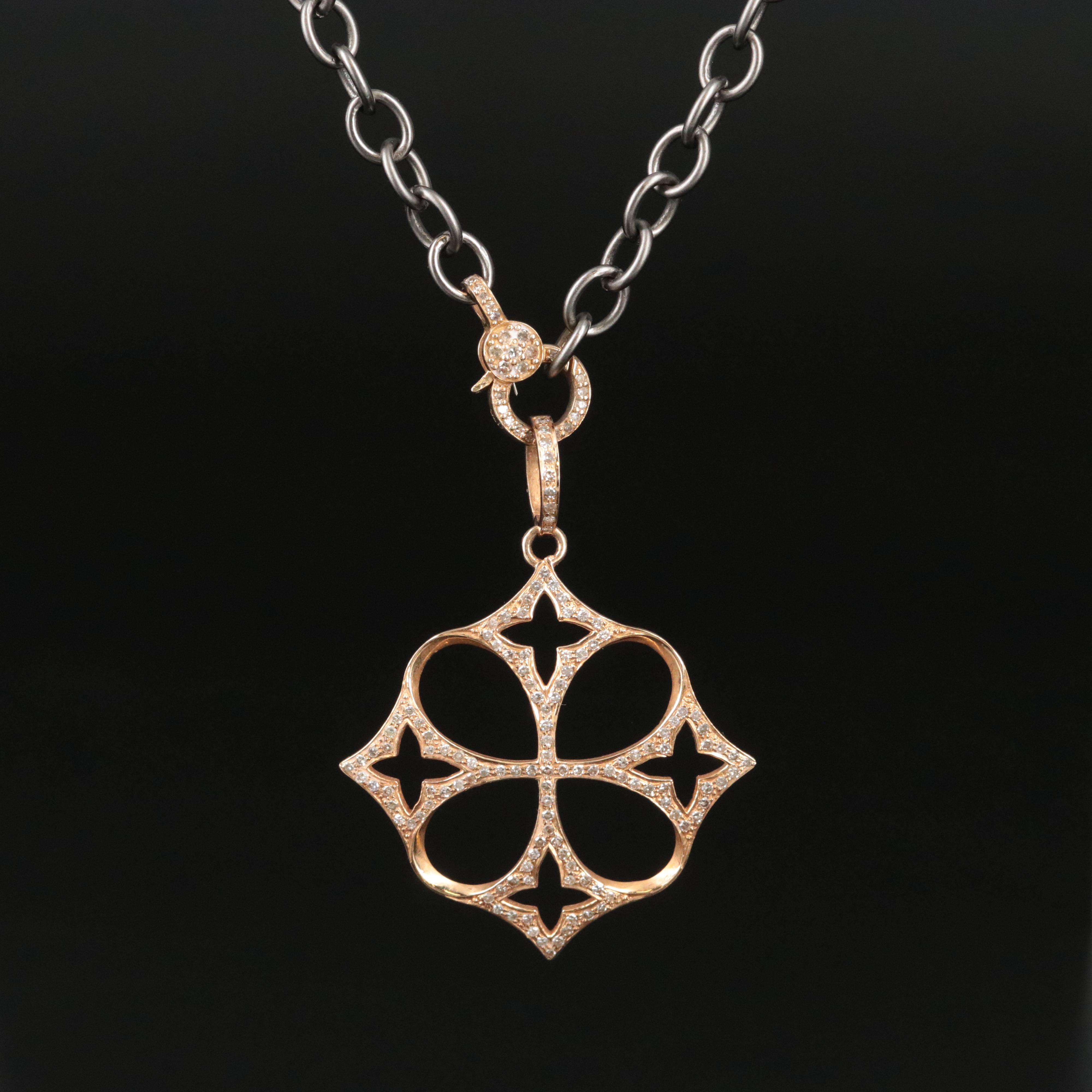 14K Diamond Pendant and Clasp on Sterling Chain