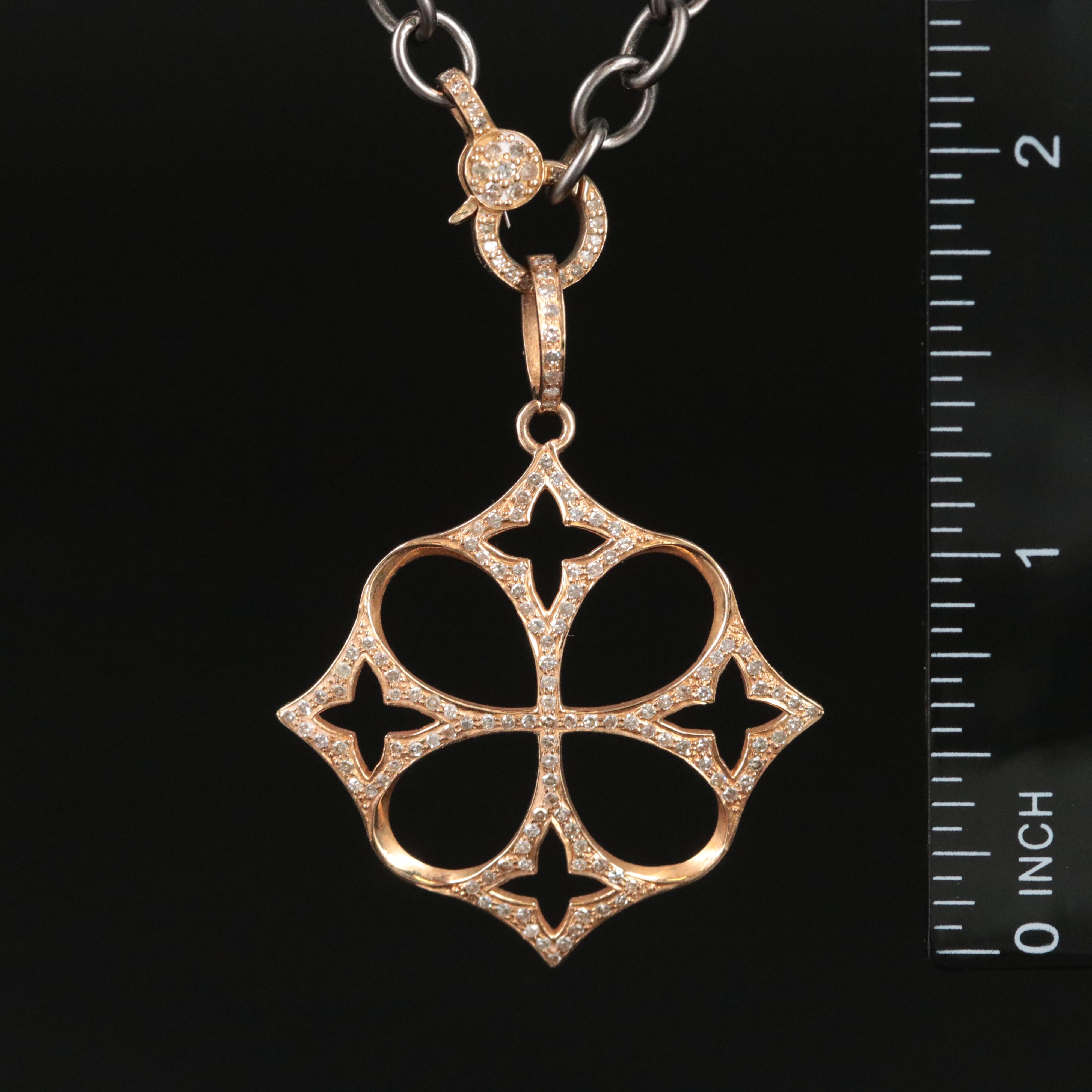 14K Diamond Pendant and Clasp on Sterling Chain