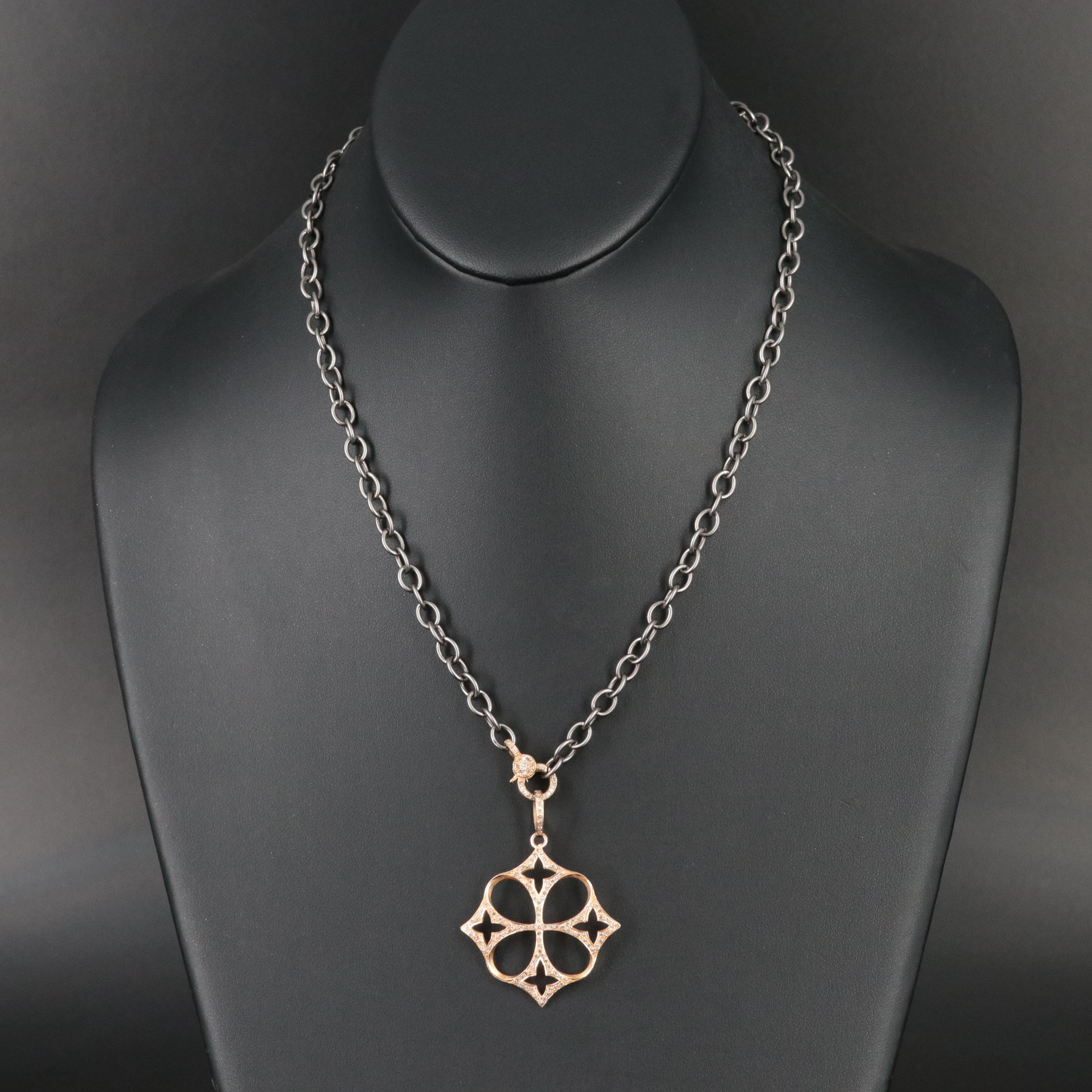 14K Diamond Pendant and Clasp on Sterling Chain