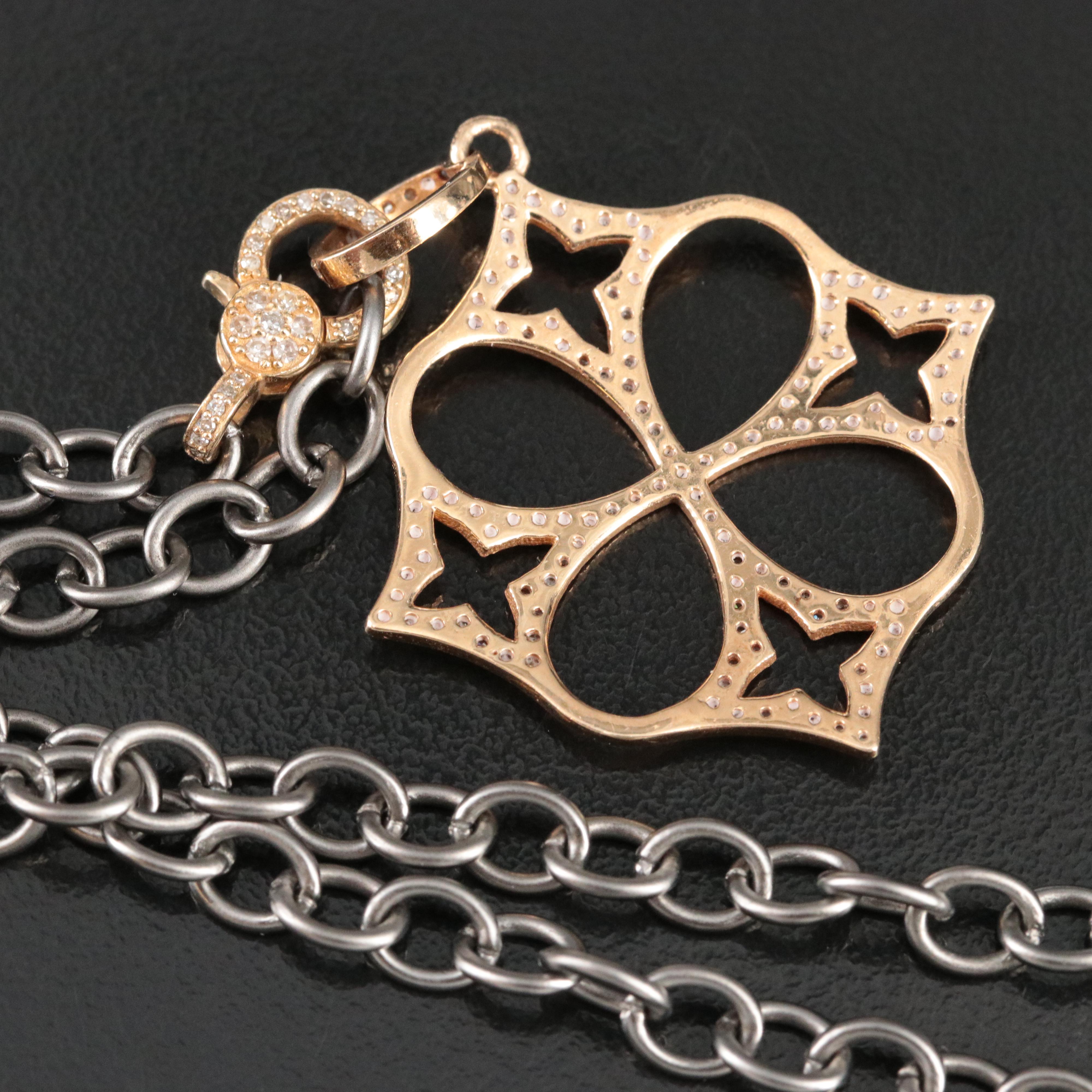 14K Diamond Pendant and Clasp on Sterling Chain