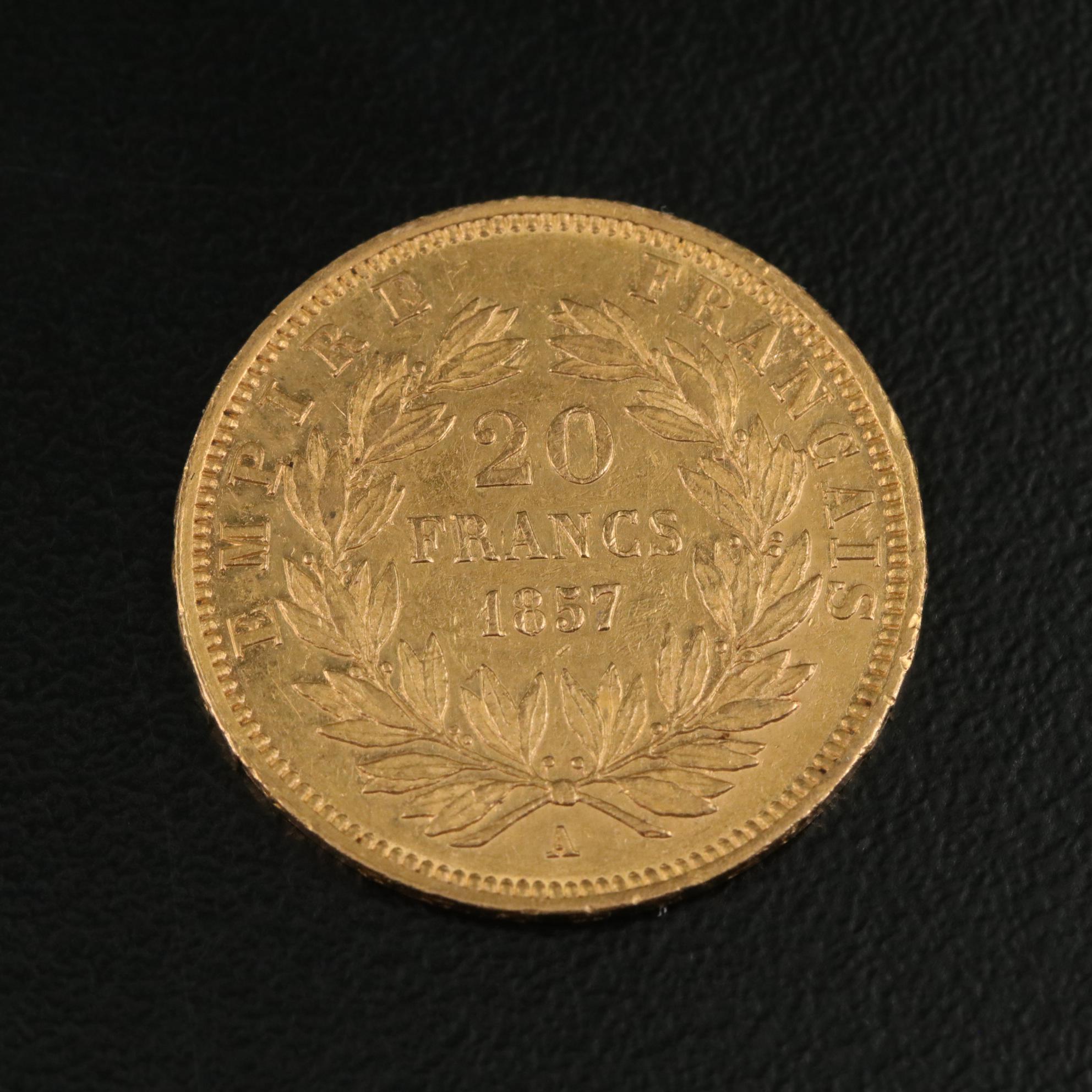 1857-A France Twenty Francs Gold Coin