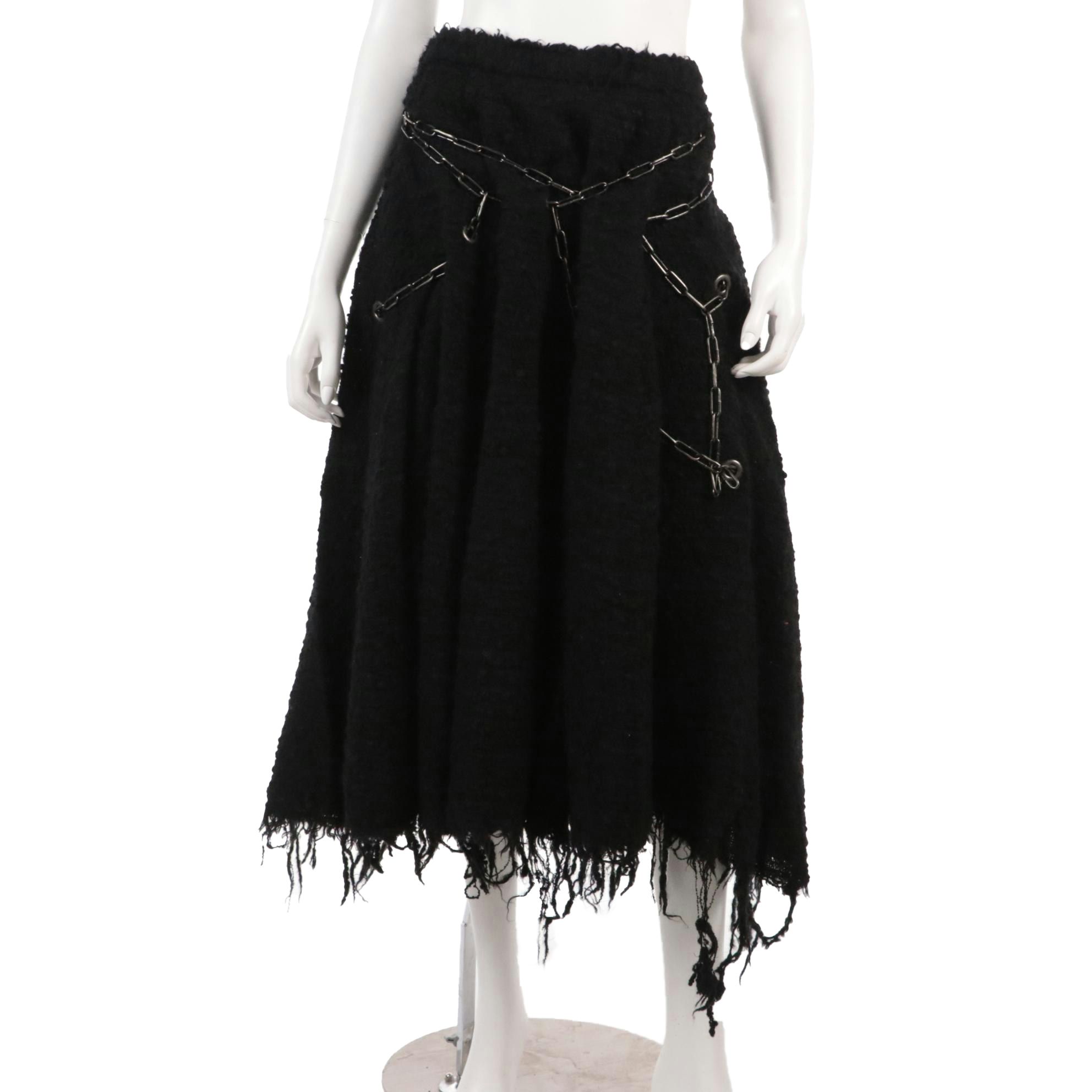 Junya Watanabe Comme des Garçons Chain-Wrapped Frayed Wool Midi Skirt, With Tag