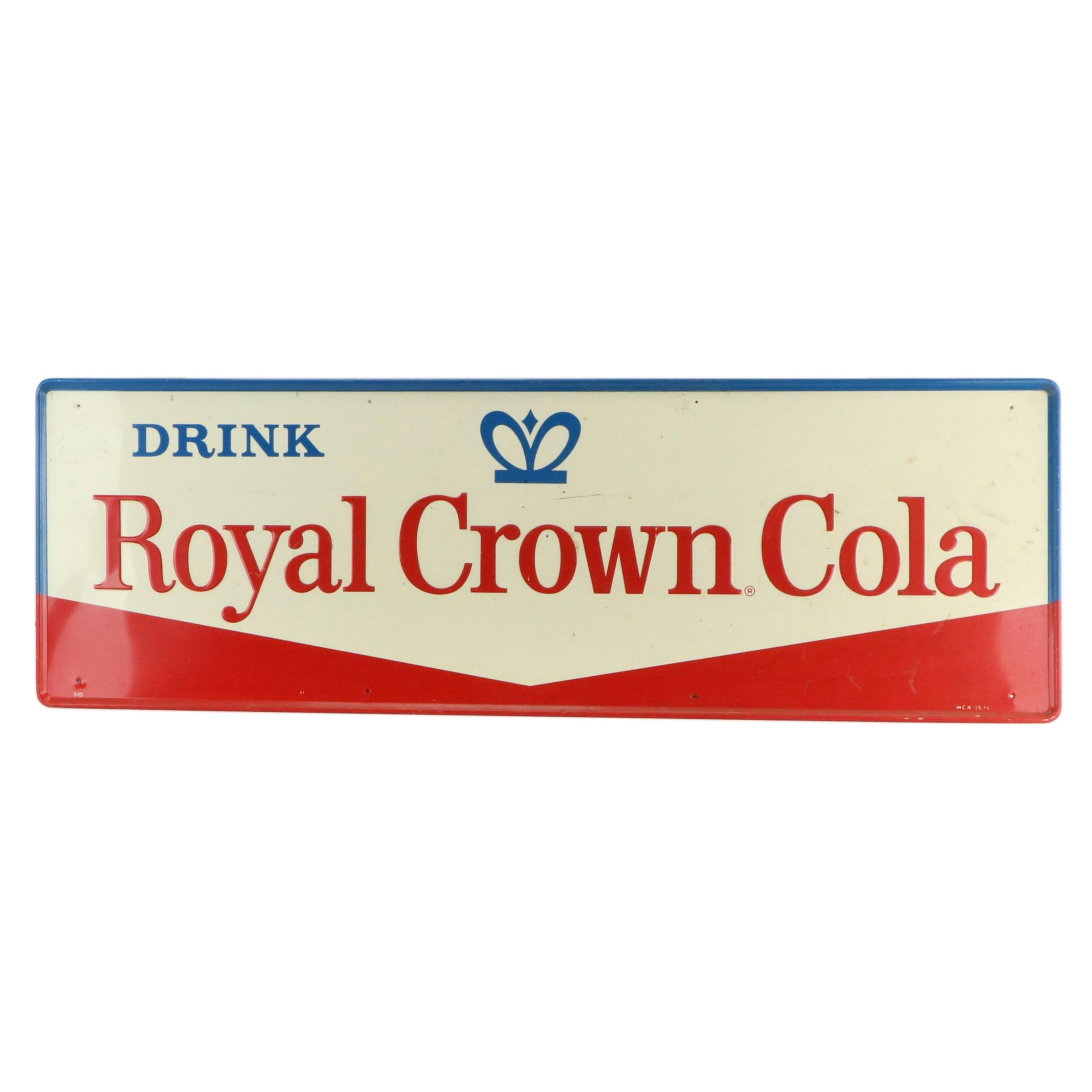 Royal Crown Cola Enamel and Pressed Metal Wall Sign, Mid to Late 20th Century