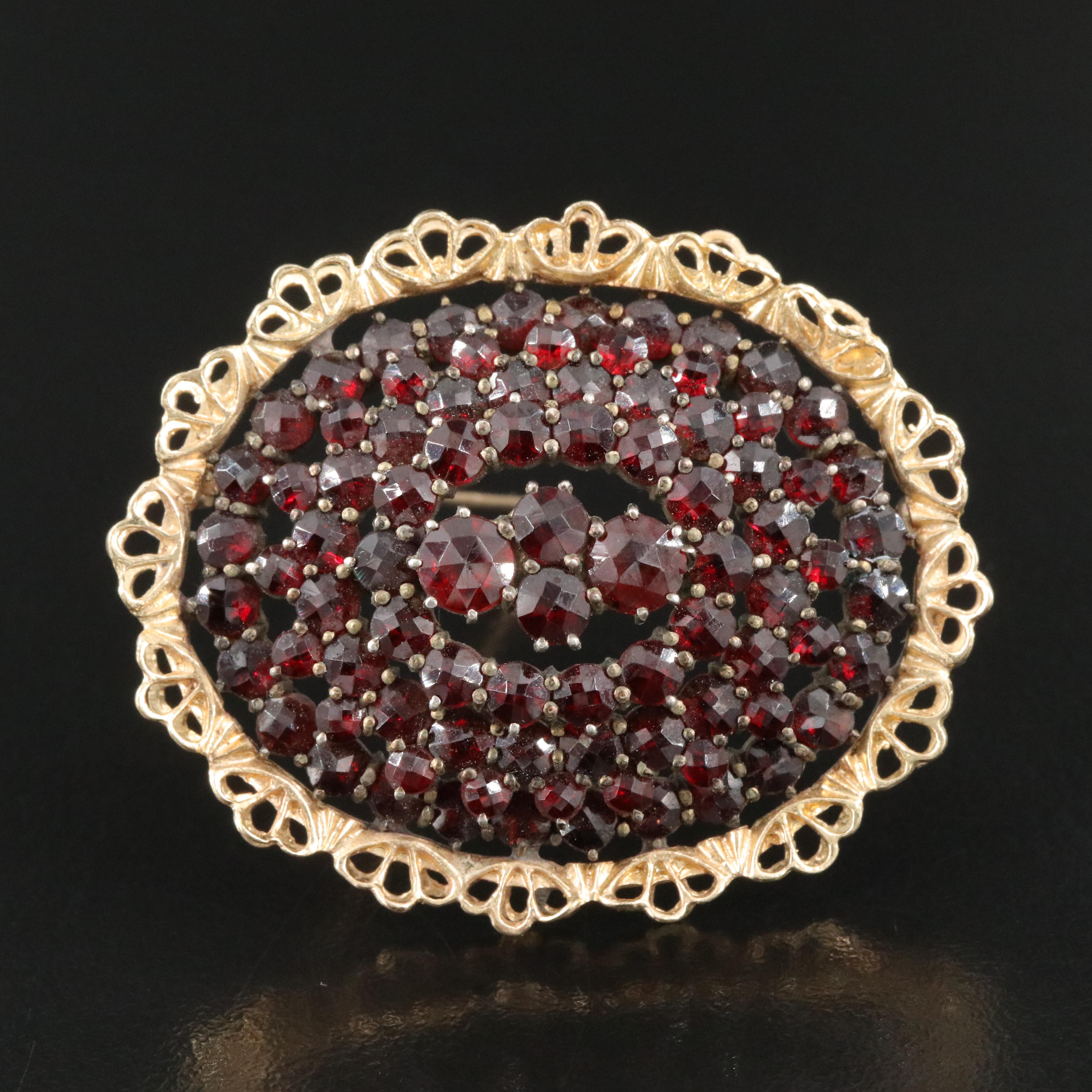 14K and Sterling Garnet Brooch