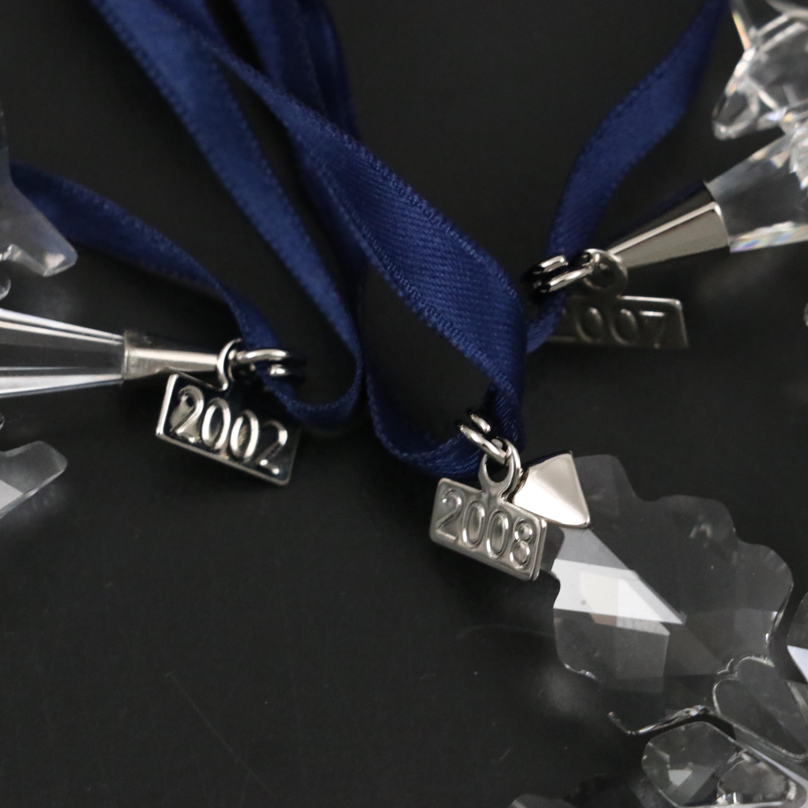 Swarovski Crystal Annual Snowflake Ornaments, 2002, 2007 & 2008