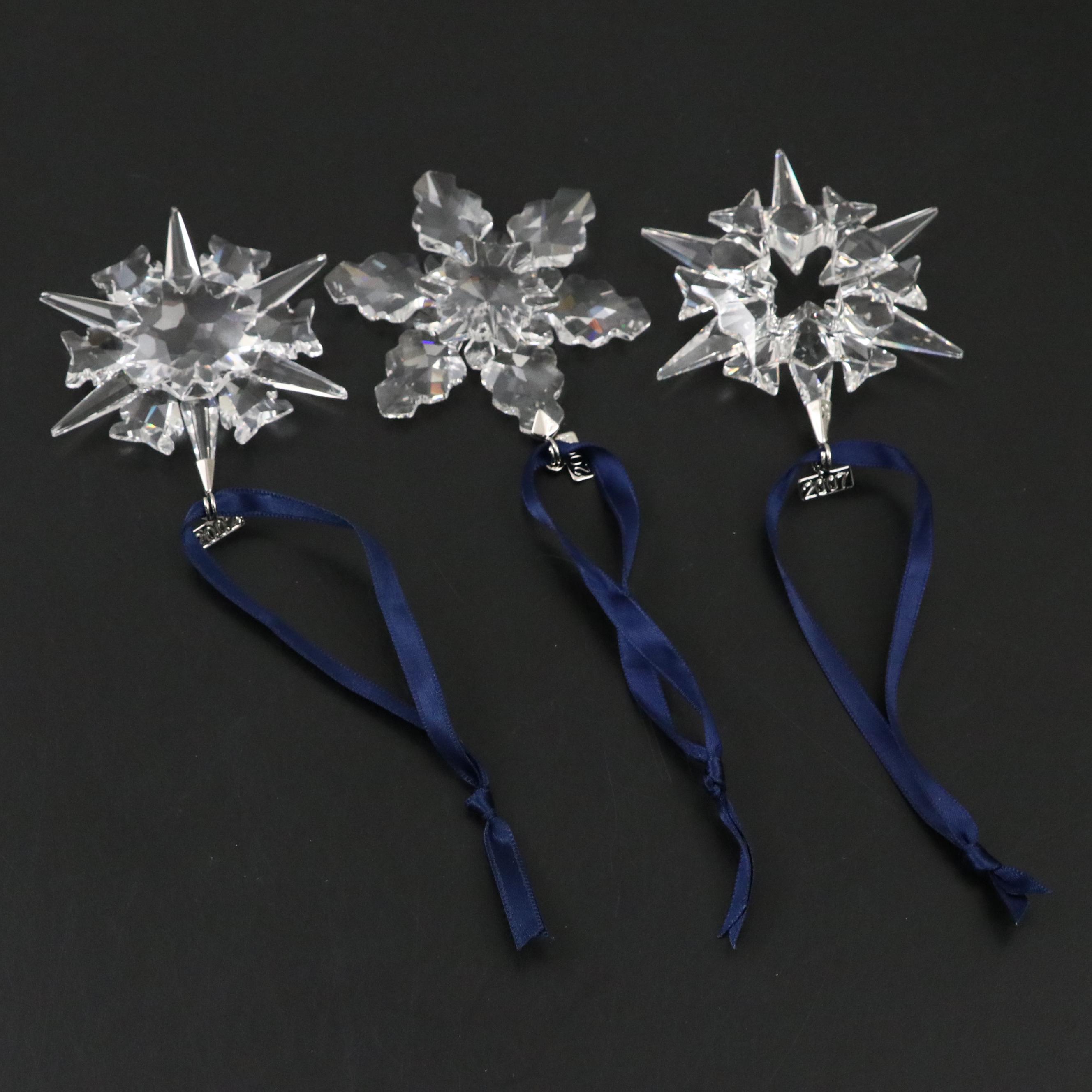 Swarovski Crystal Annual Snowflake Ornaments, 2002, 2007 & 2008