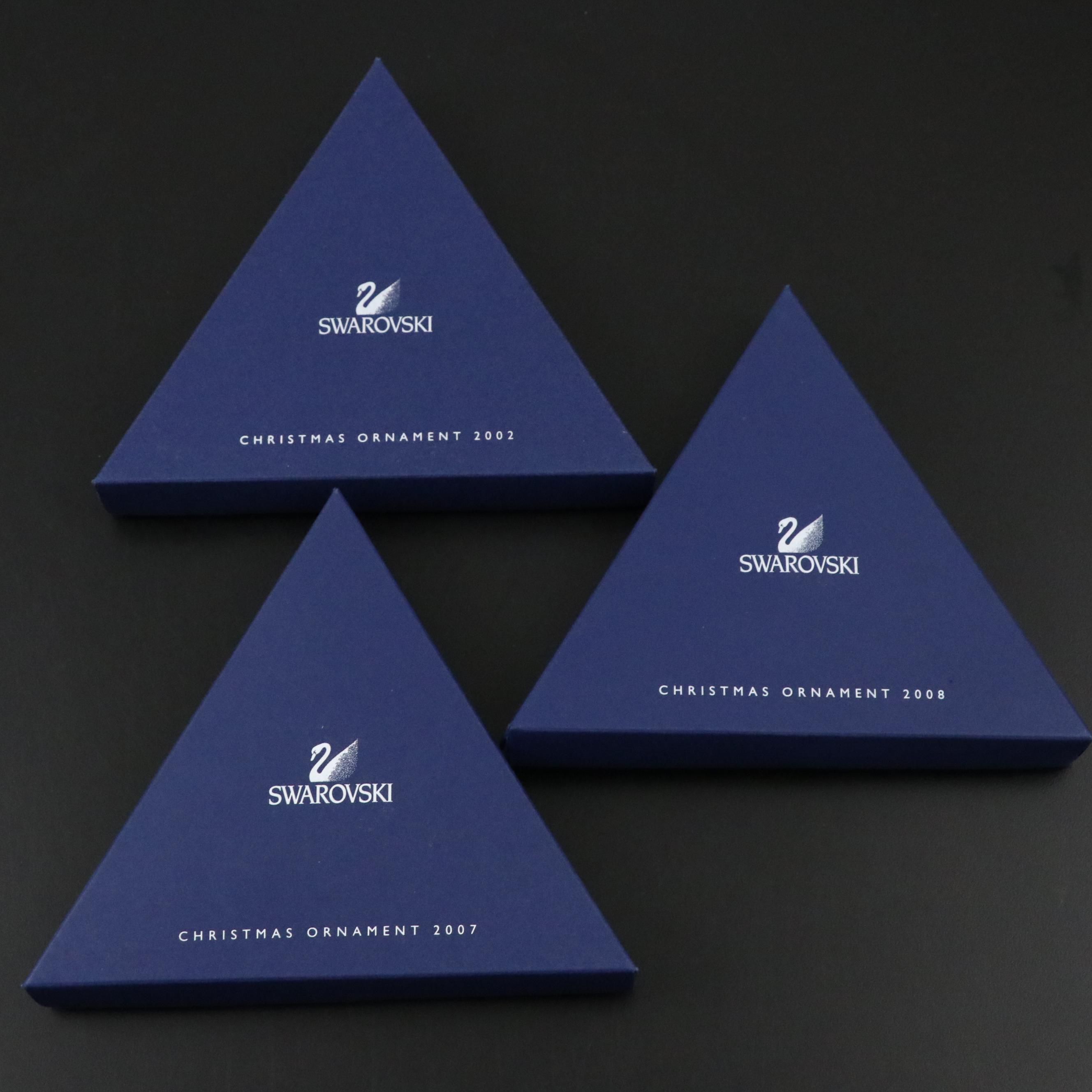 Swarovski Crystal Annual Snowflake Ornaments, 2002, 2007 & 2008