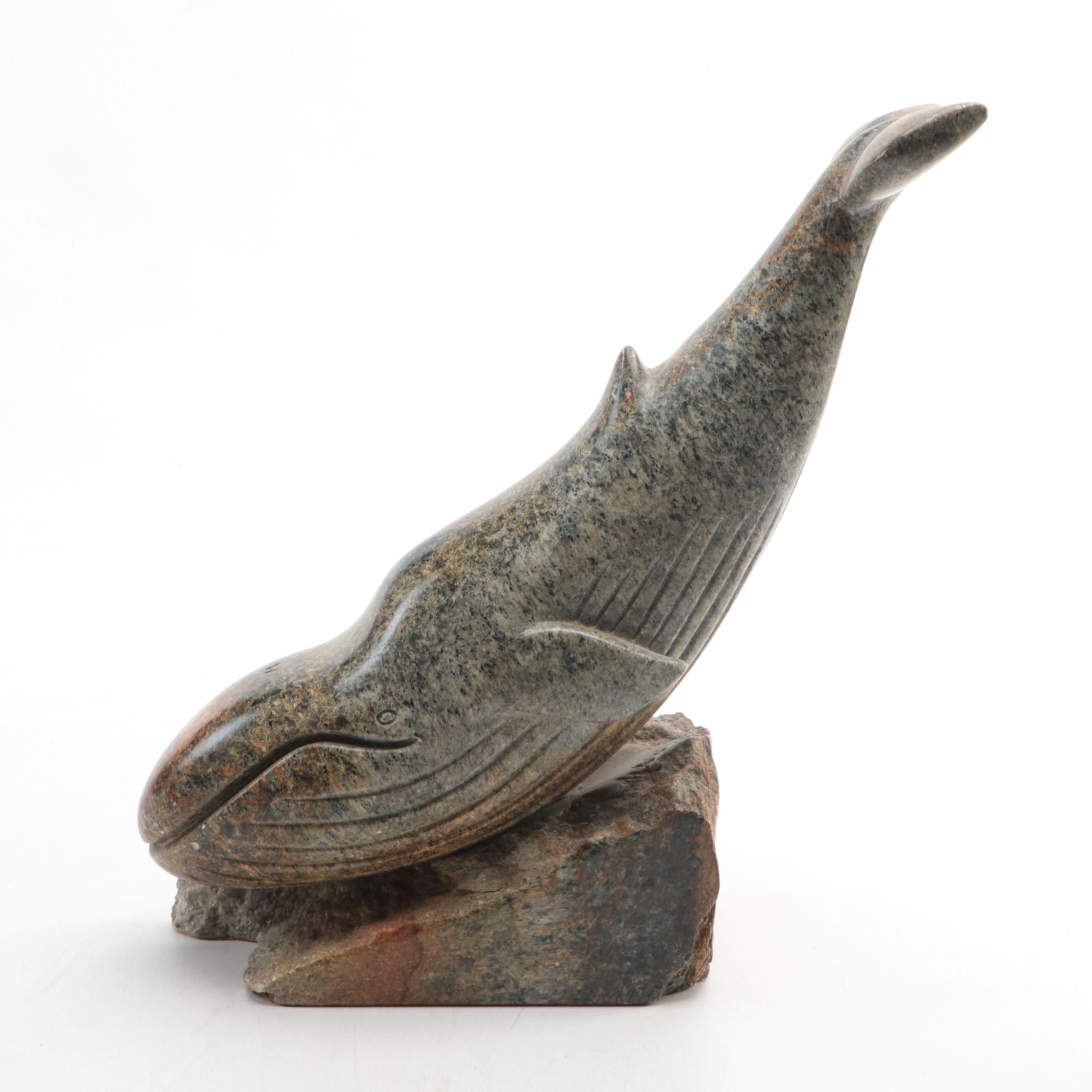 Guy Maclure Carved Stone Whale Figurine, 1984