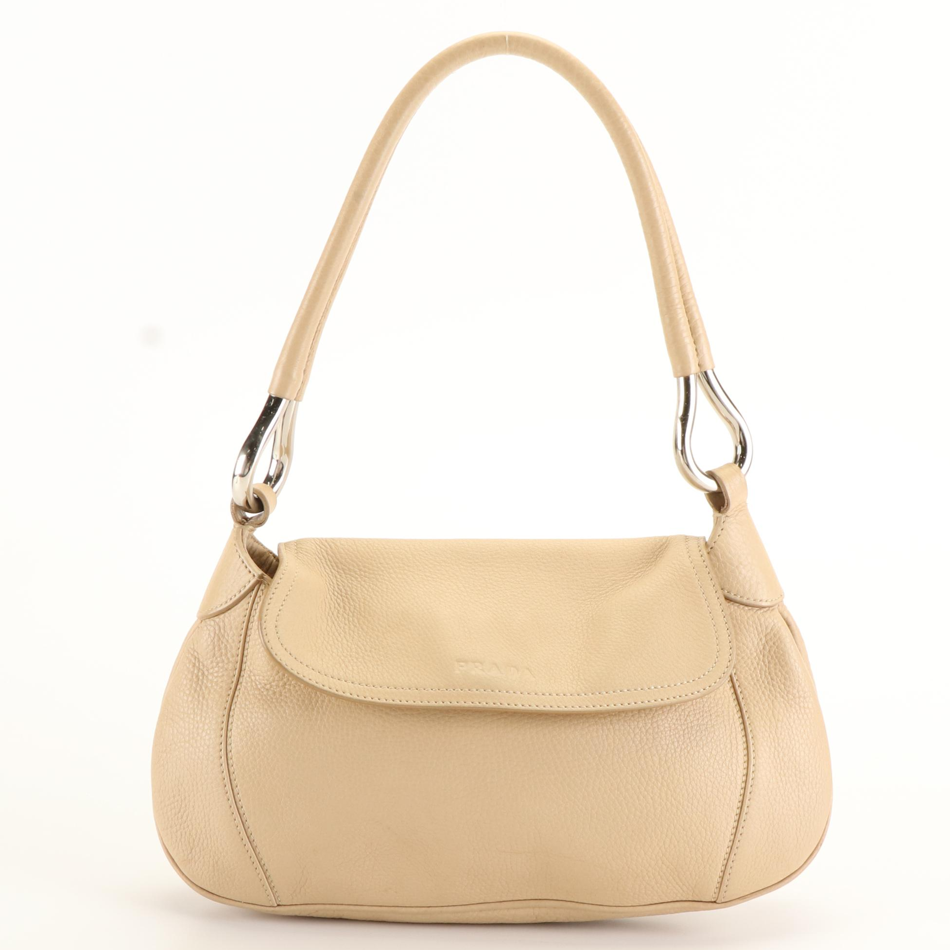 Prada Shoulder Flap Bag in Beige Vitello Daino Leather