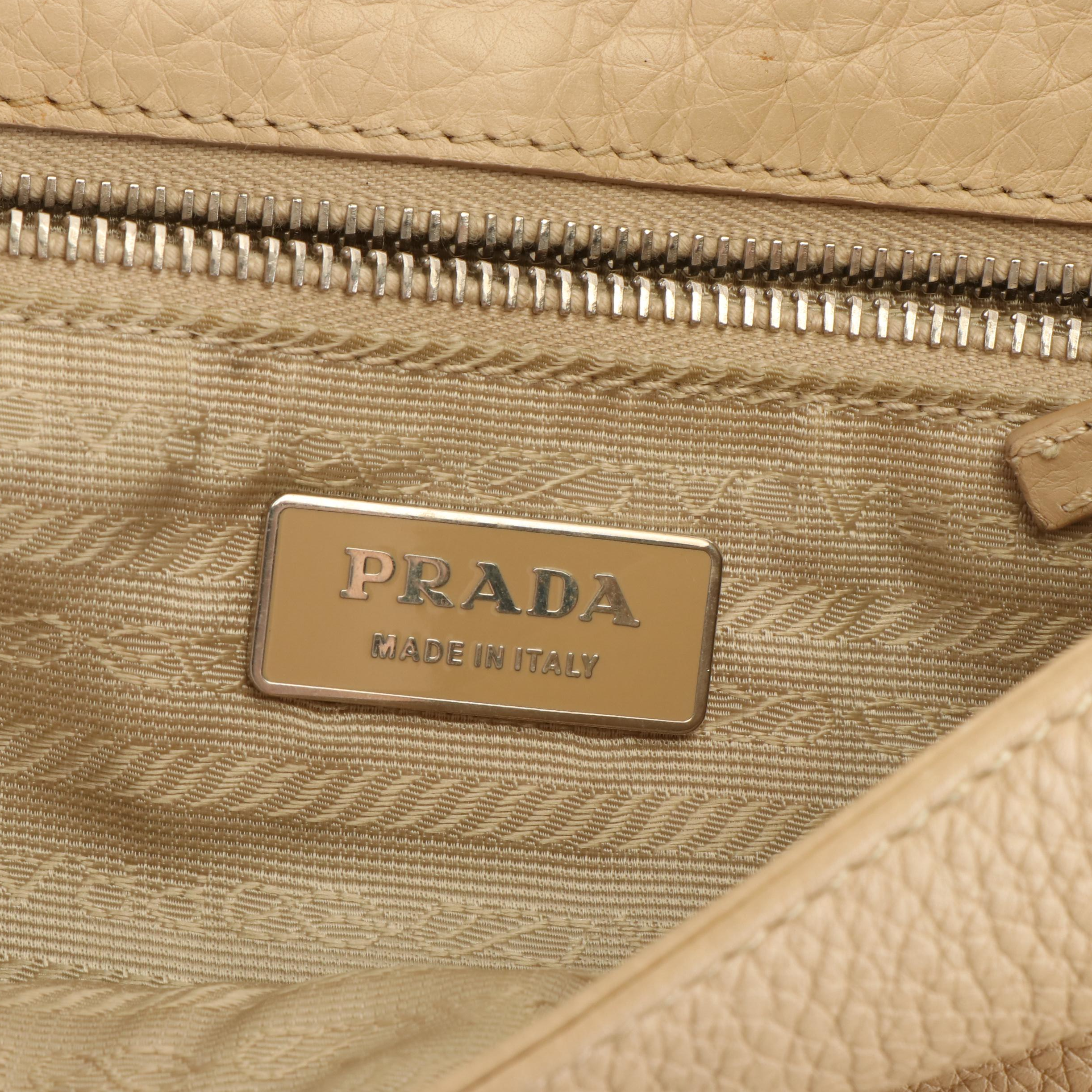 Prada Shoulder Flap Bag in Beige Vitello Daino Leather