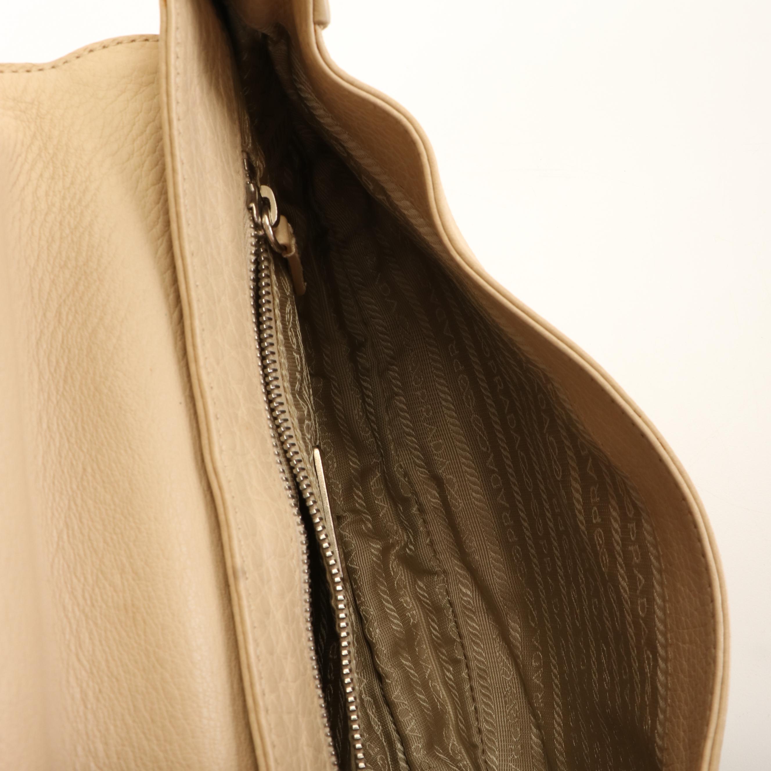 Prada Shoulder Flap Bag in Beige Vitello Daino Leather
