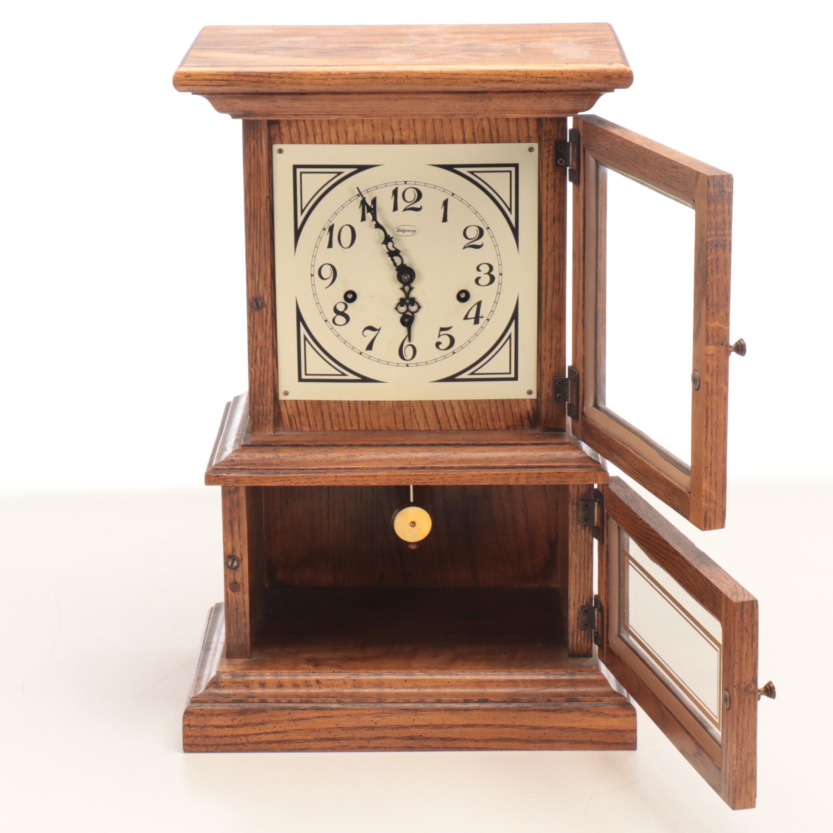 German Ridgeway Oak Wooden Mantel Clock