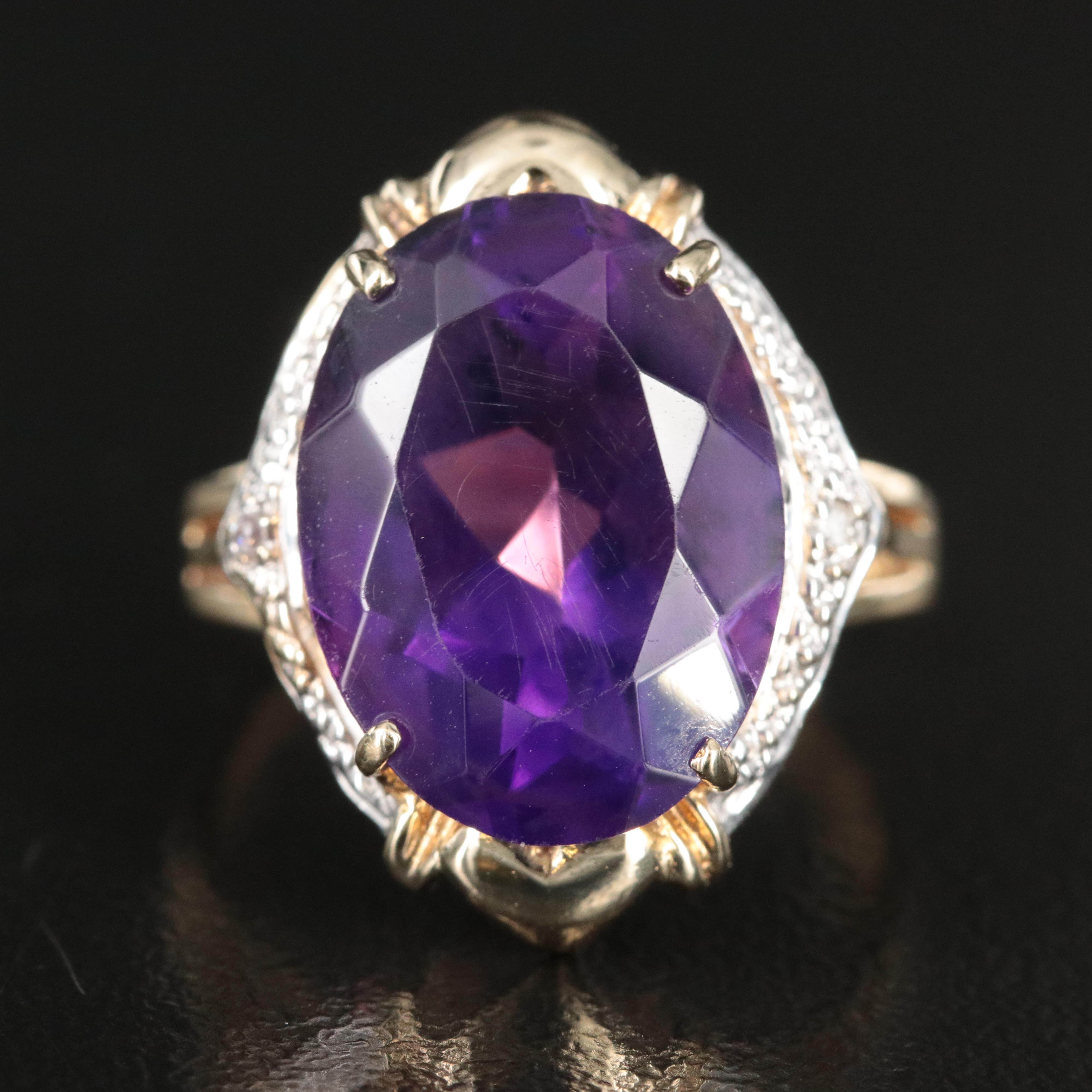 14K Amethyst, Diamond and CZ Ring