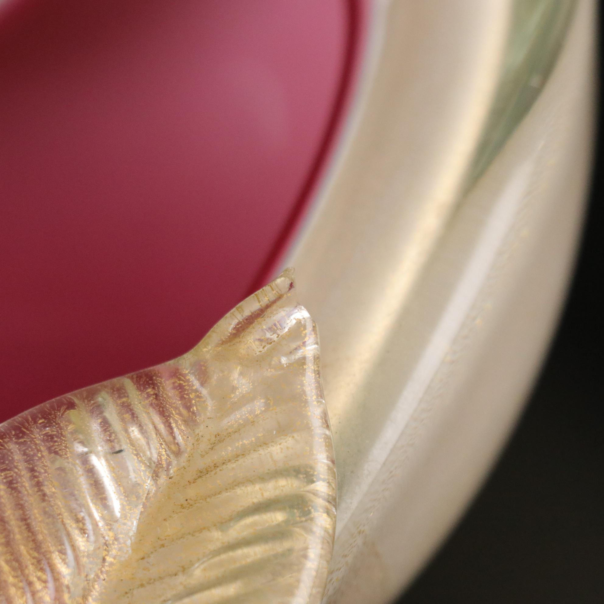 Alfredo Barbini Sommerso Glass Hot Pink Apple & Pear Dishes With Gold Aventurine