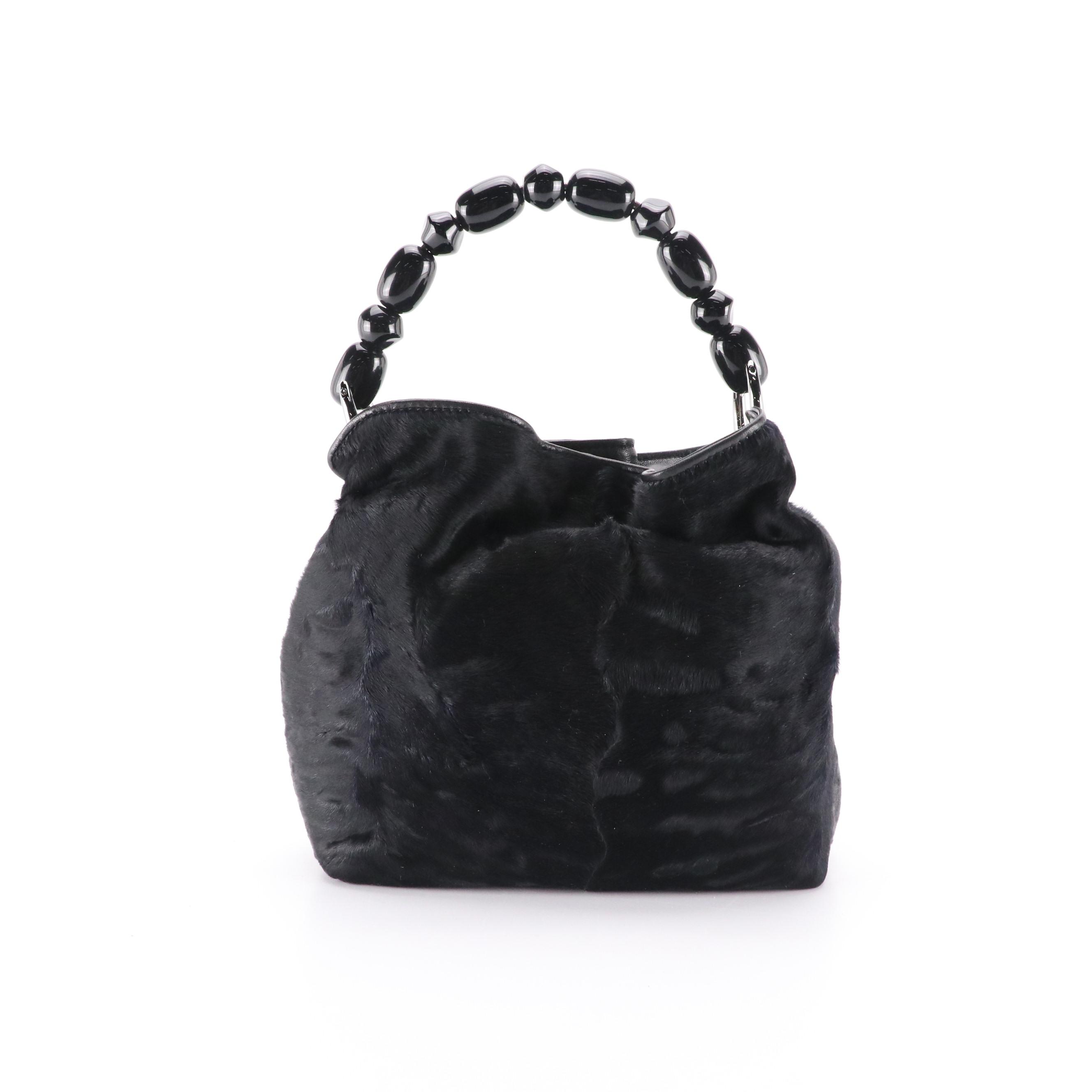 Christian Dior Maris Pearl Bucket Handbag in Black Calf Hair and Leather