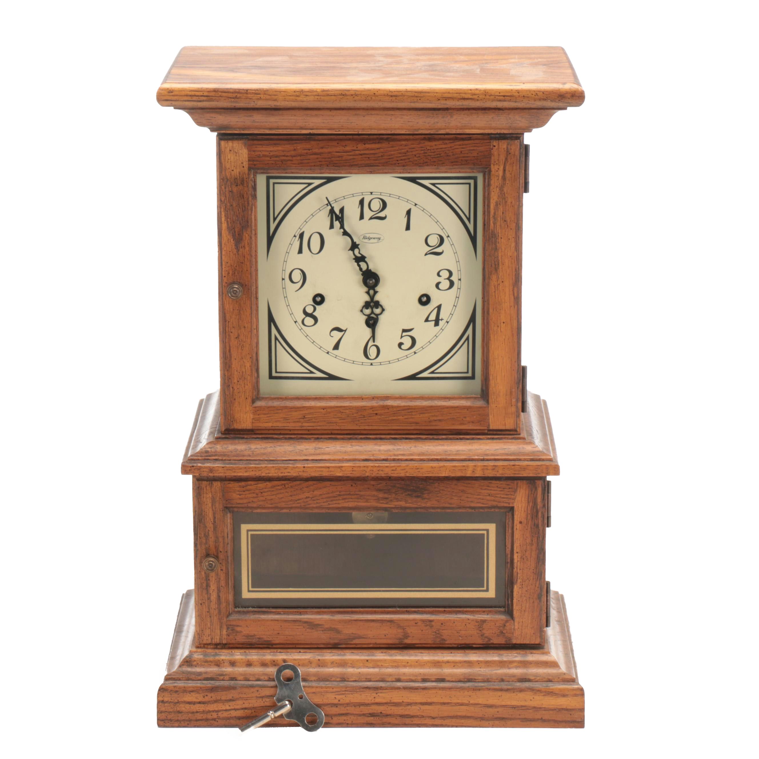 German Ridgeway Oak Wooden Mantel Clock