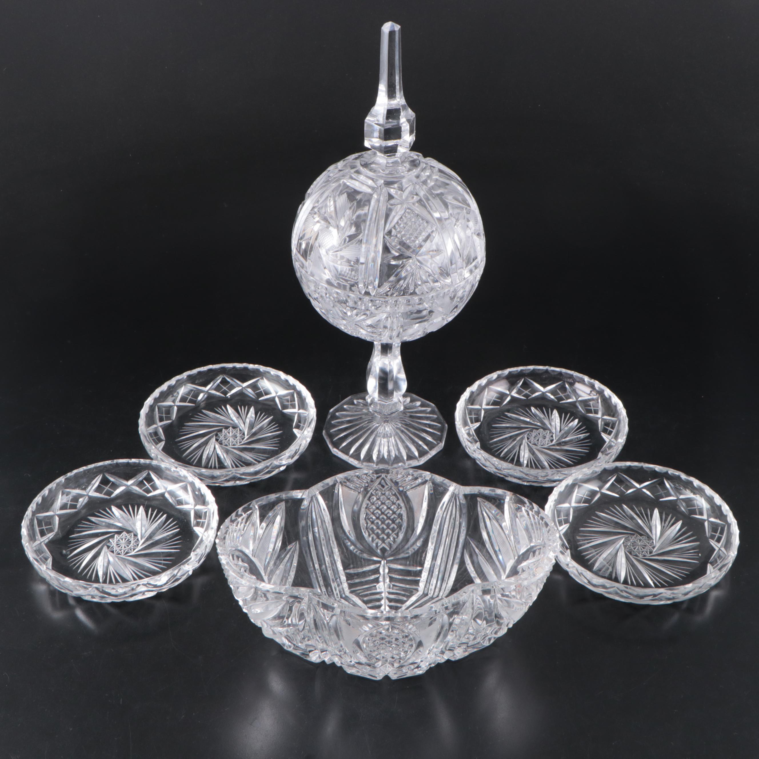 Brilliant Style Cut Crystal Orb-Shaped Candy Dish and Other Tableware