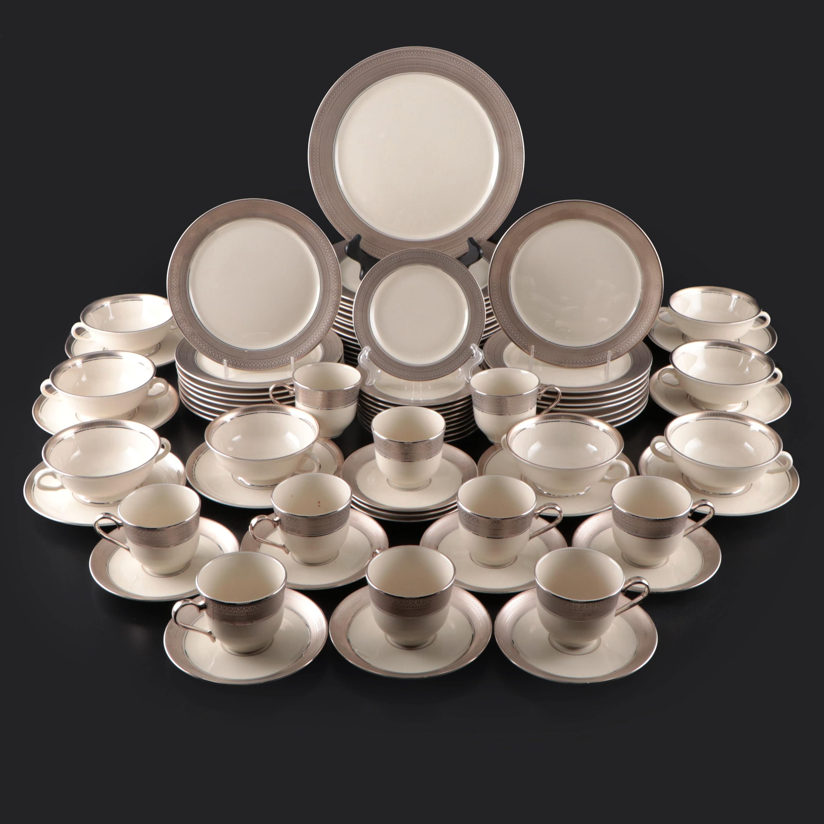 Pickard "St. Moritz" Ivory and Platinum Embellished Porcelain Dinnerware
