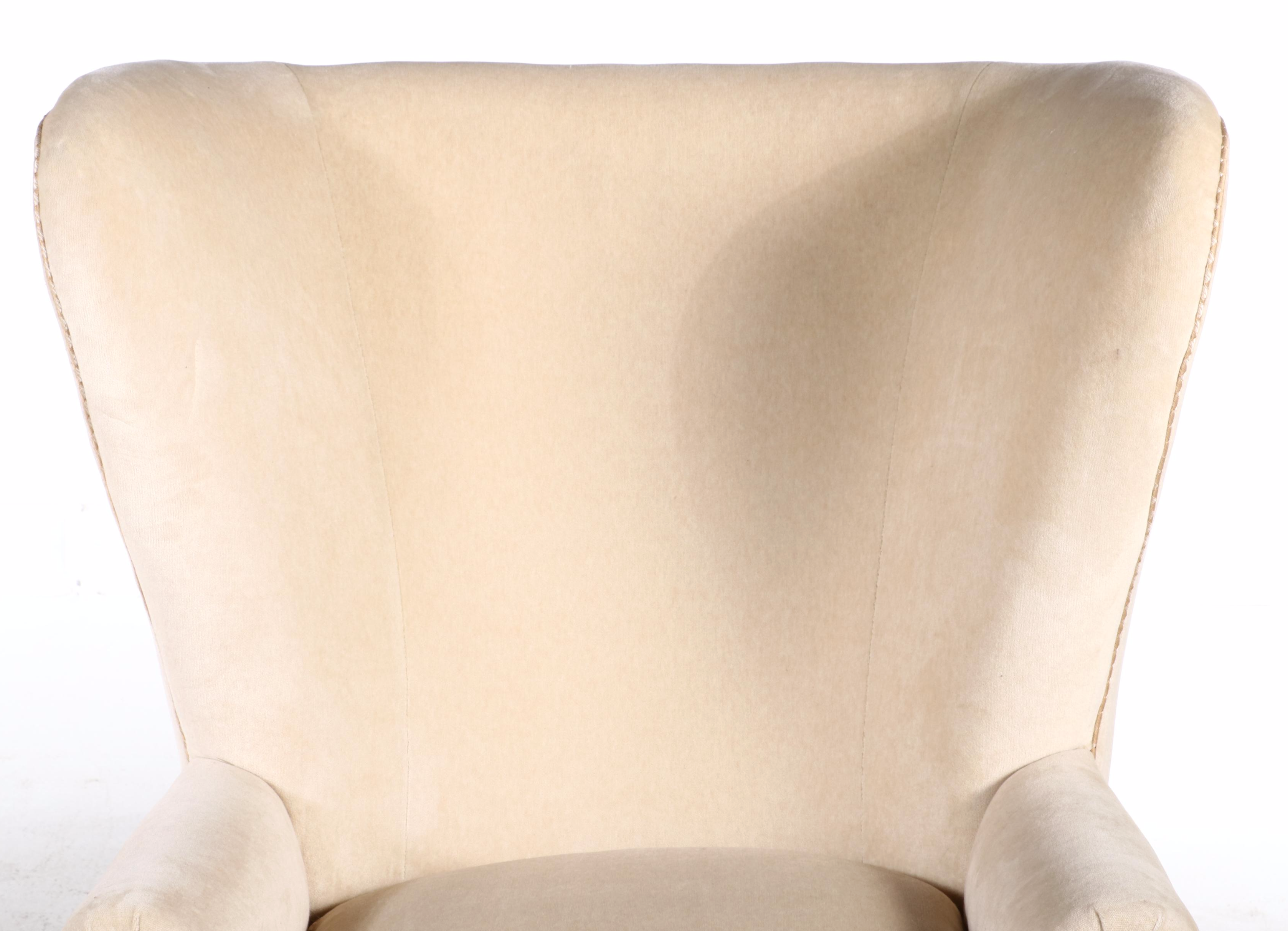 Pair of Pearson Custom-Upholstered Hardwood Wingback Armchairs