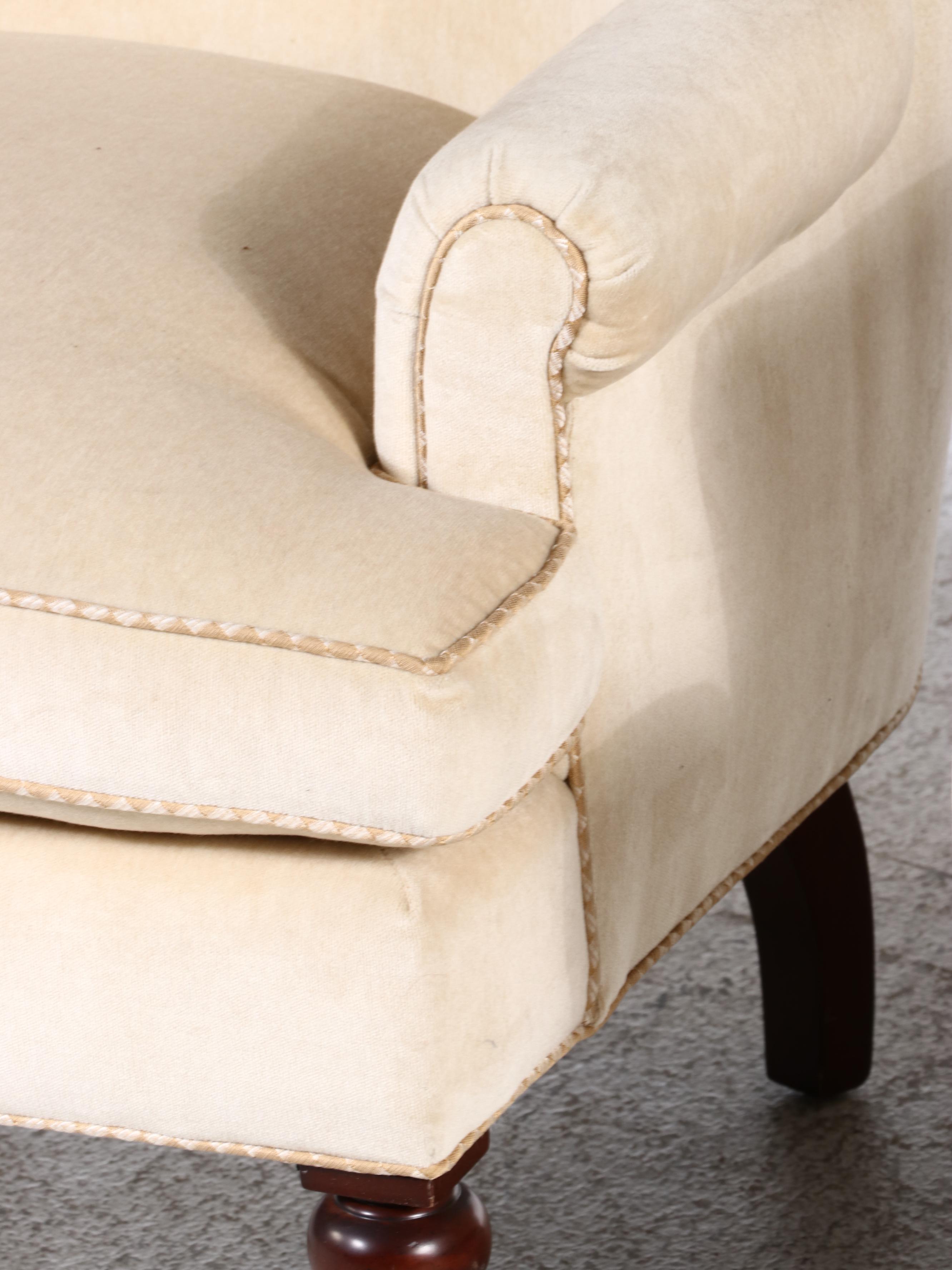 Pair of Pearson Custom-Upholstered Hardwood Wingback Armchairs