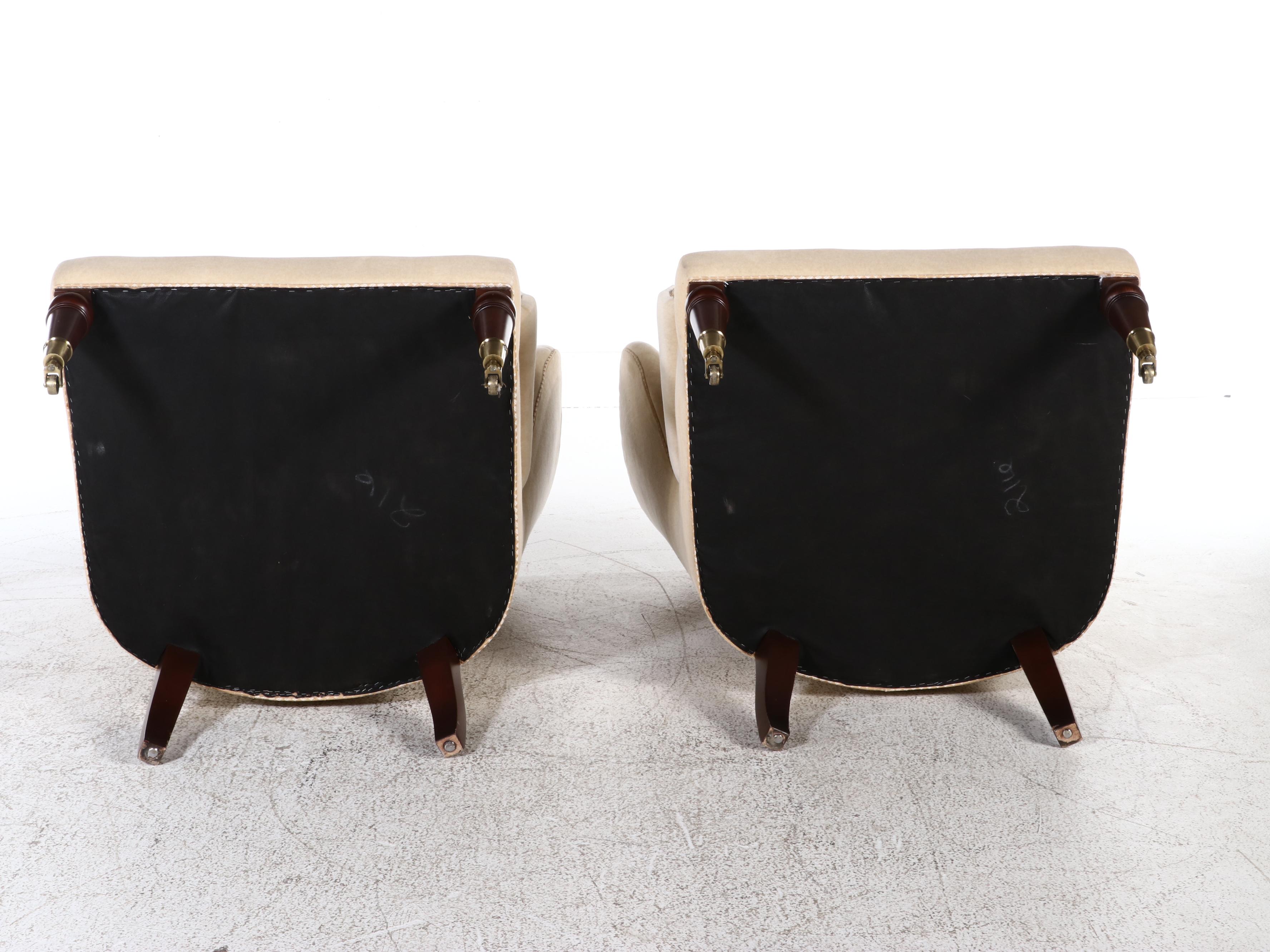 Pair of Pearson Custom-Upholstered Hardwood Wingback Armchairs