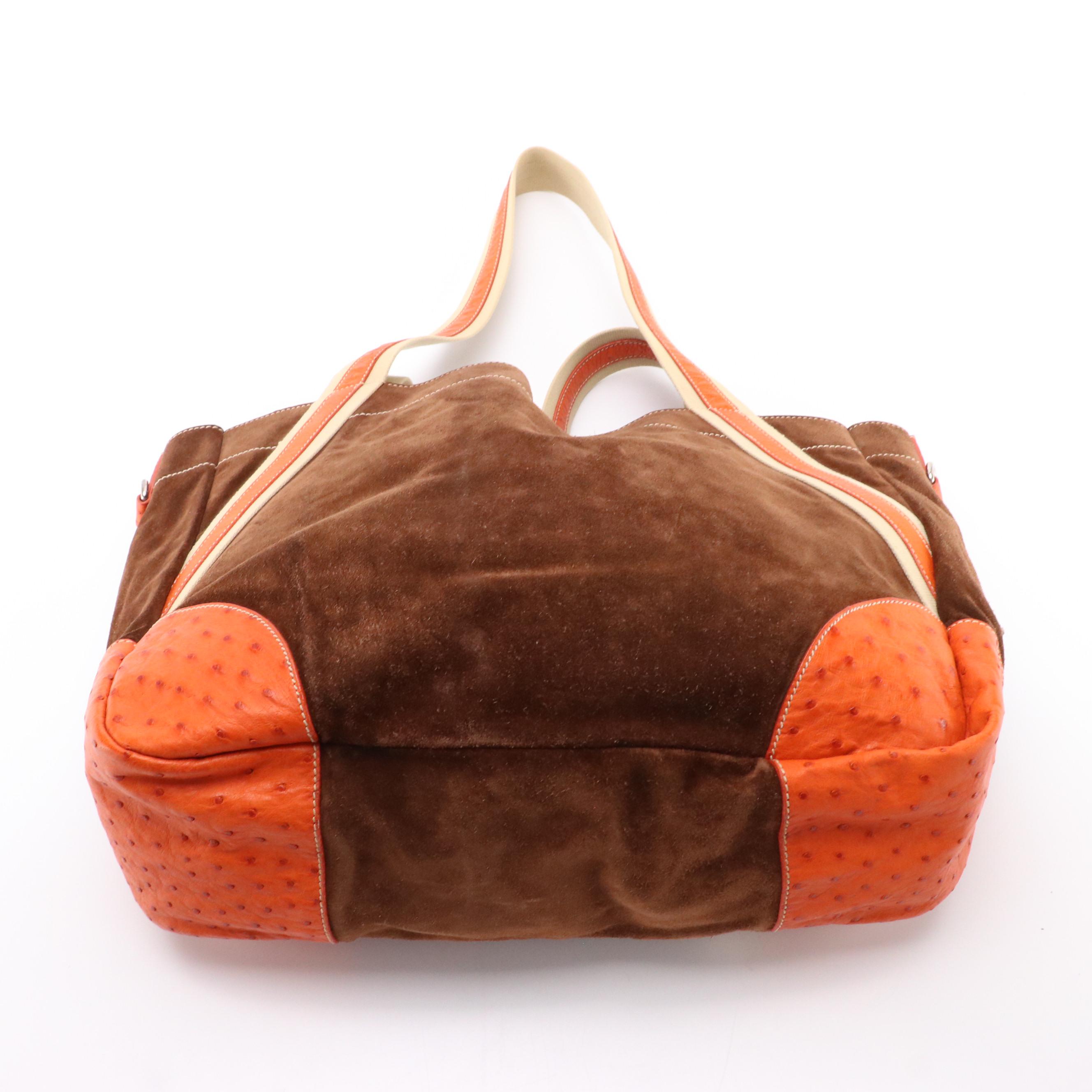 Prada Canapa Brown Suede Marine Sea Life Appliqué Shoulder Tote