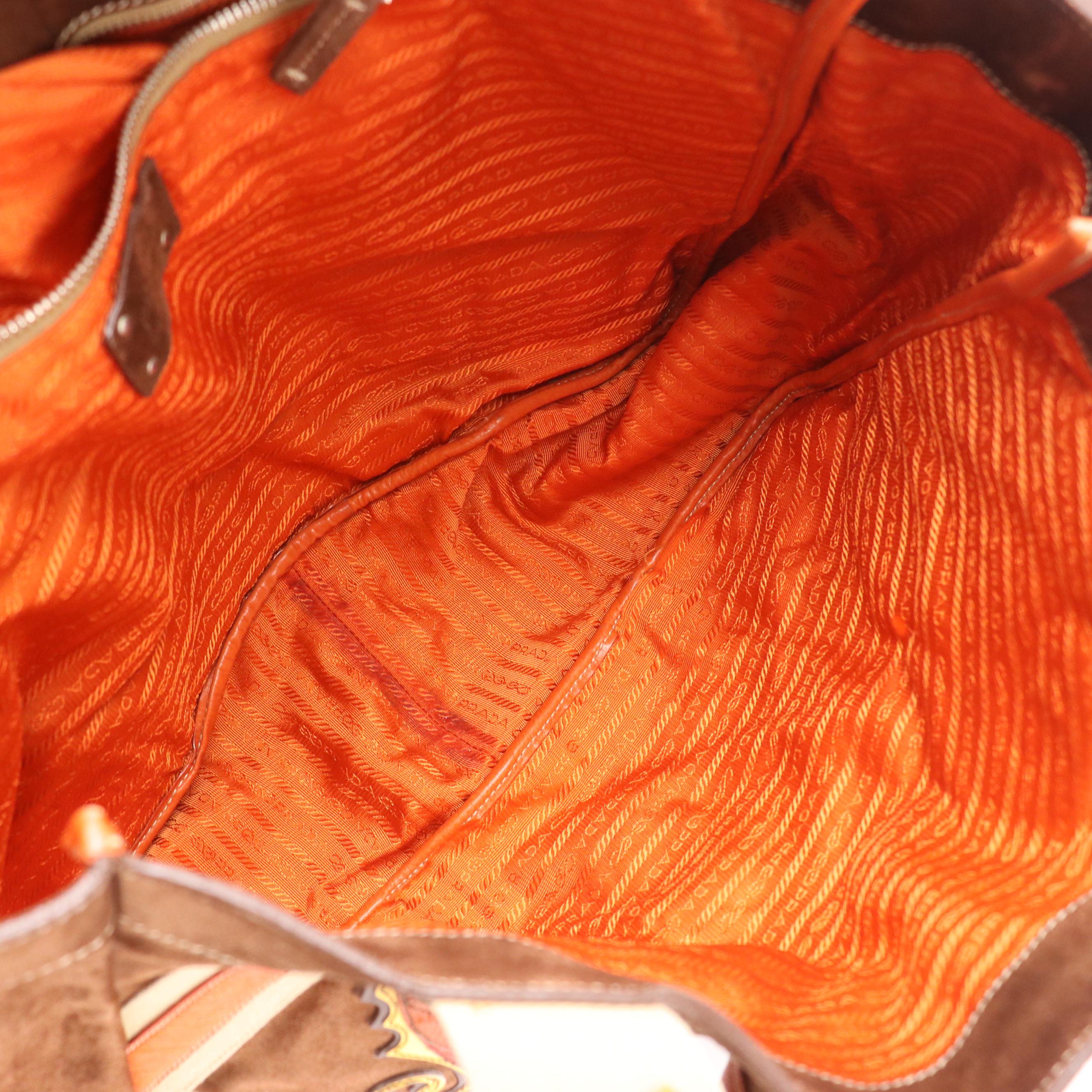 Prada Canapa Brown Suede Marine Sea Life Appliqué Shoulder Tote