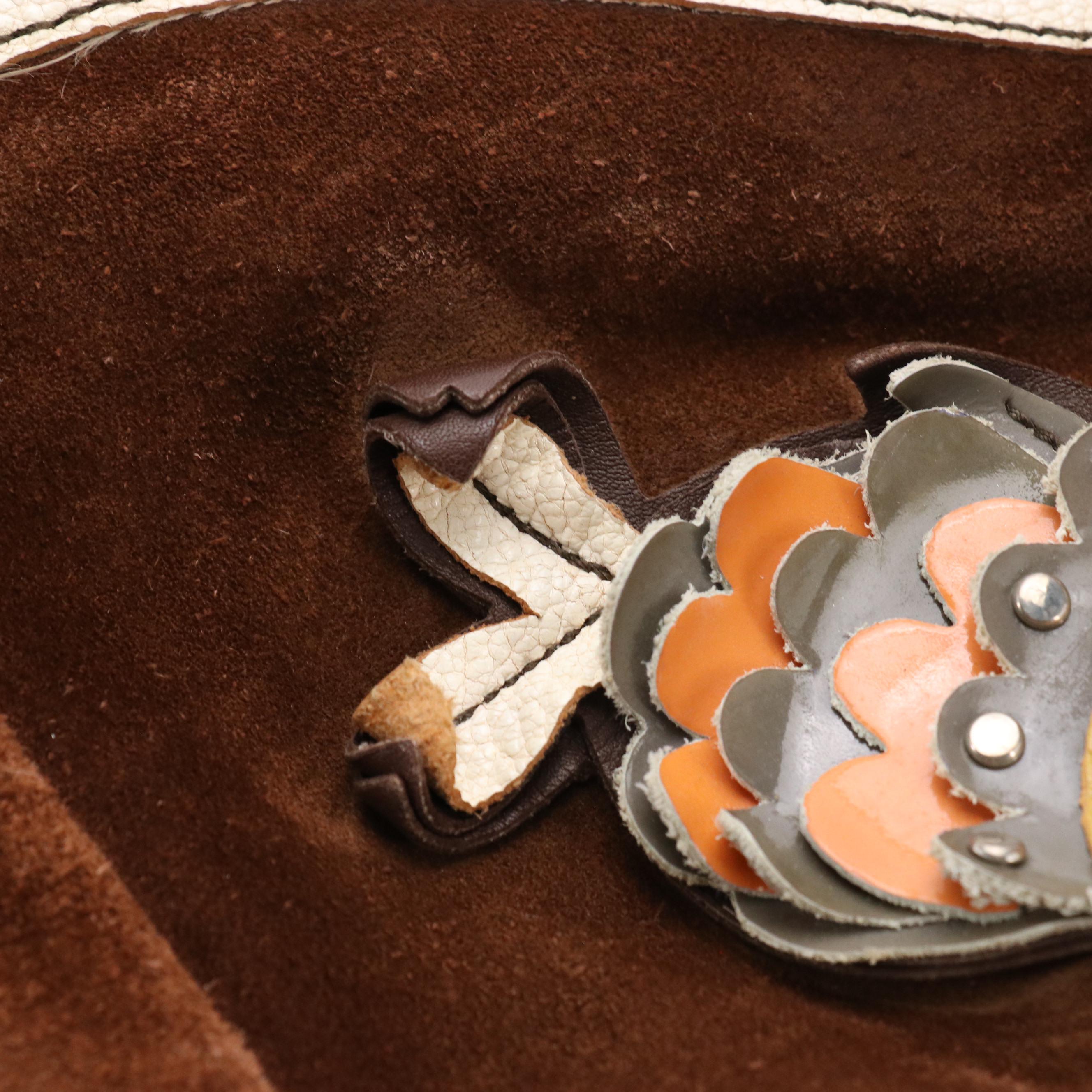 Prada Canapa Brown Suede Marine Sea Life Appliqué Shoulder Tote