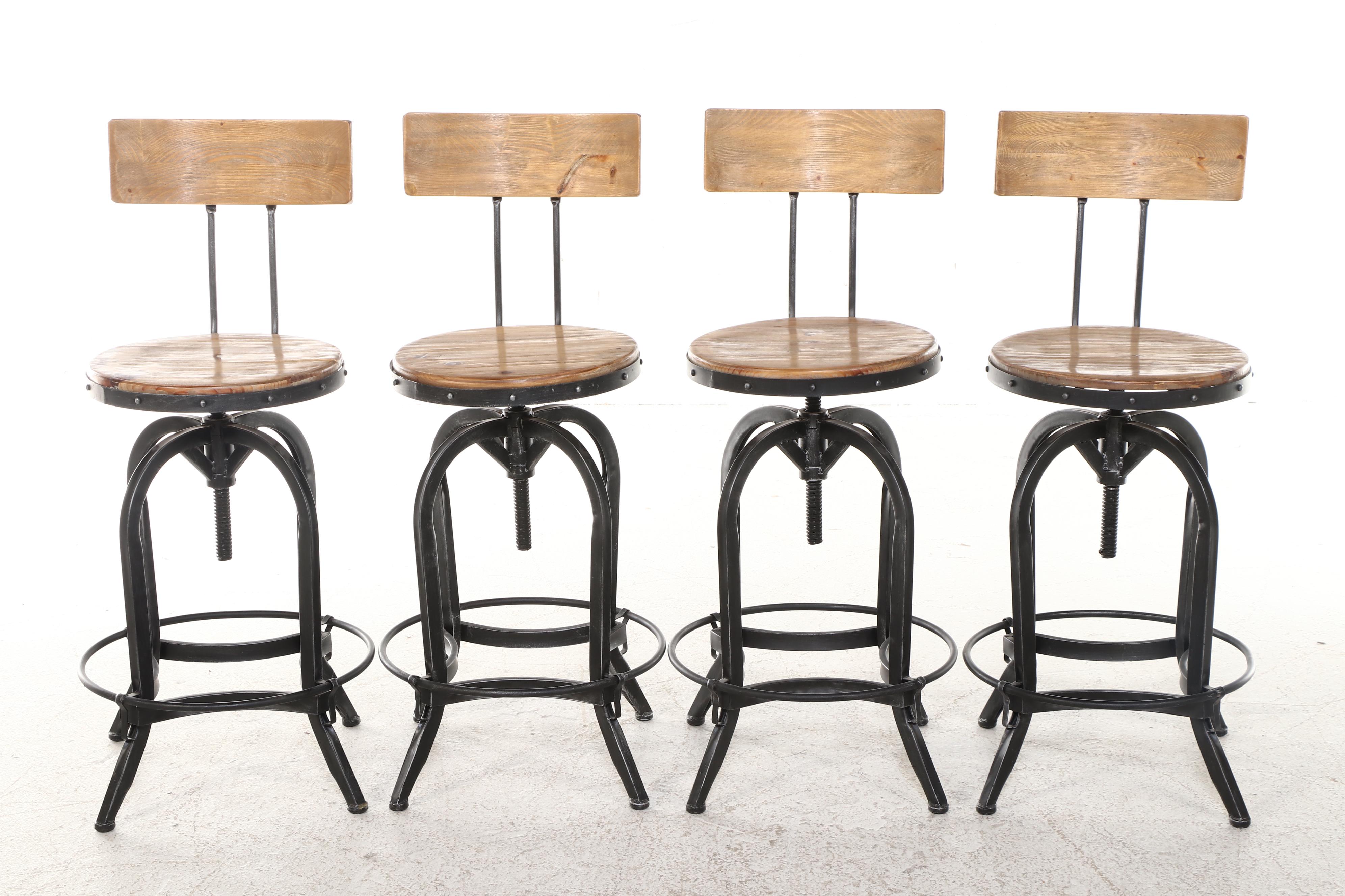 Five-Piece Industrial  Style Pine and Patinated Metal Bar-Height Dining Set