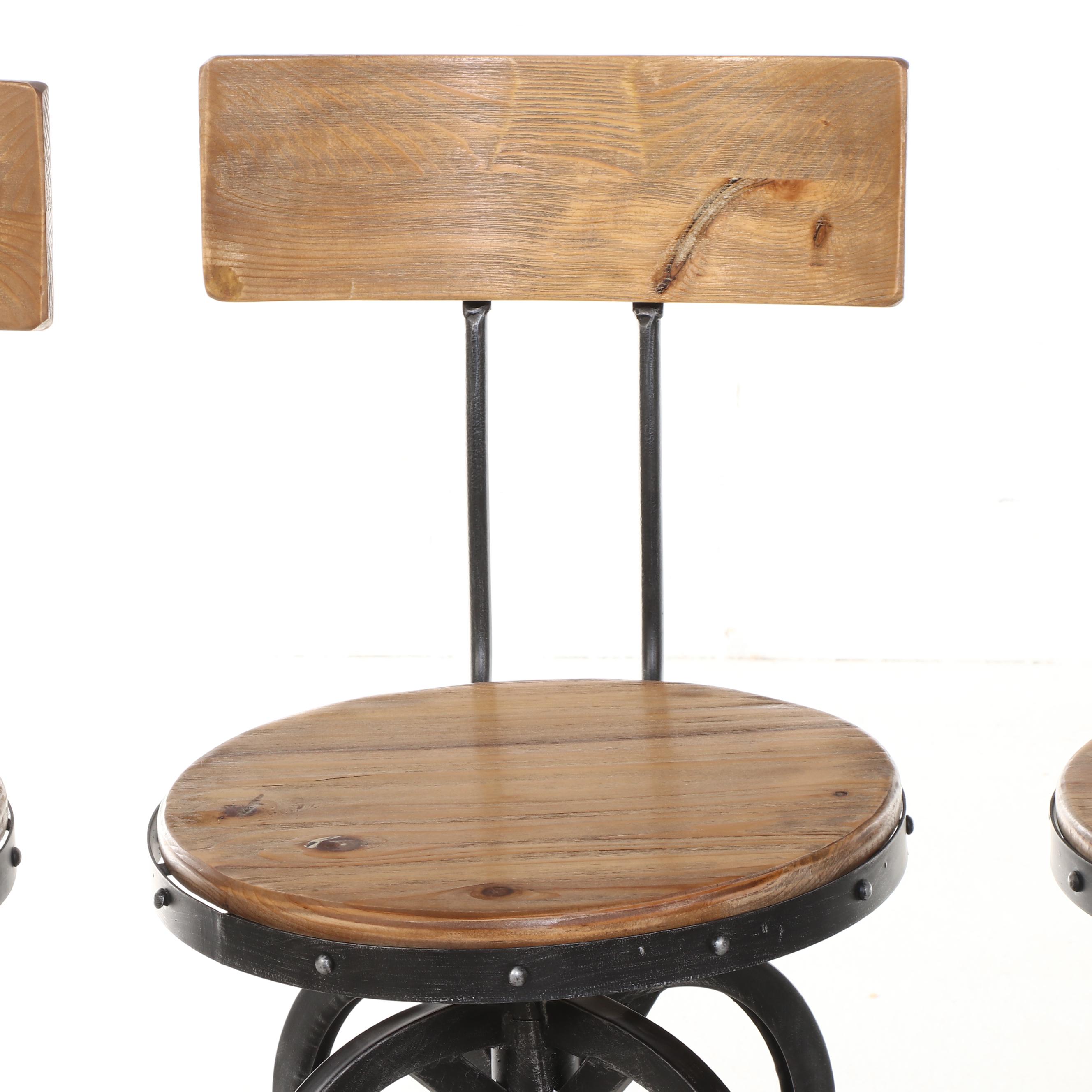 Five-Piece Industrial  Style Pine and Patinated Metal Bar-Height Dining Set