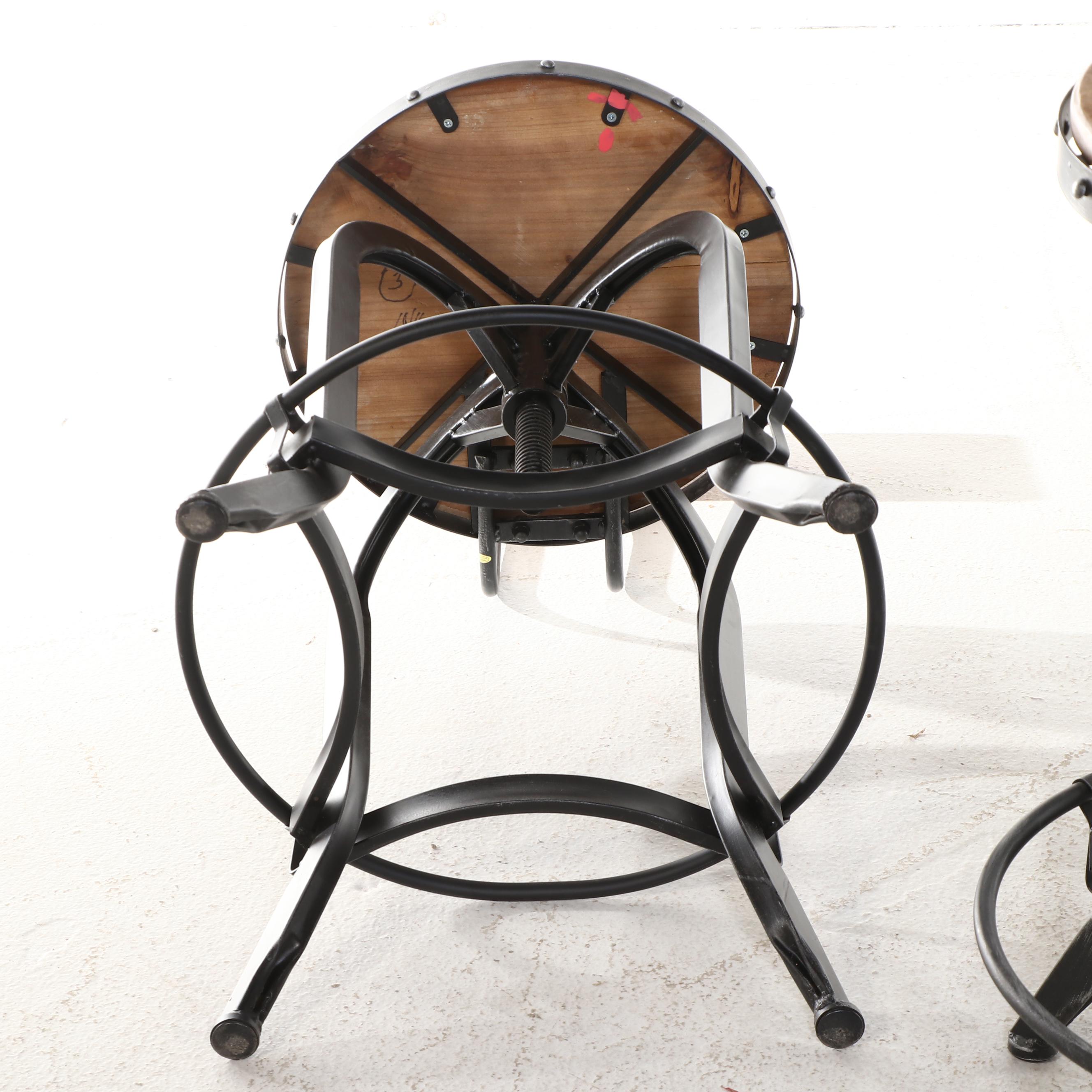 Five-Piece Industrial  Style Pine and Patinated Metal Bar-Height Dining Set