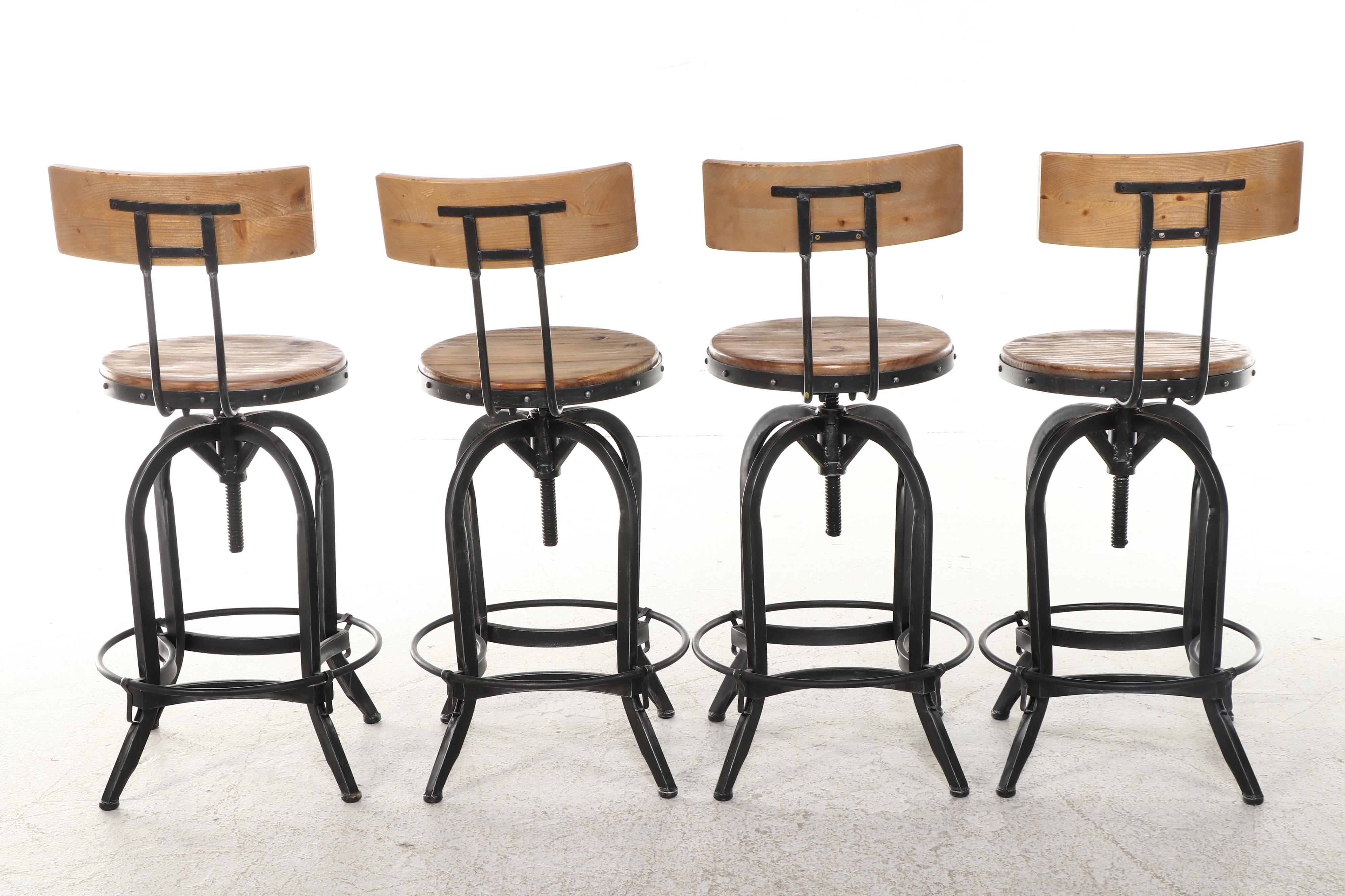 Five-Piece Industrial  Style Pine and Patinated Metal Bar-Height Dining Set