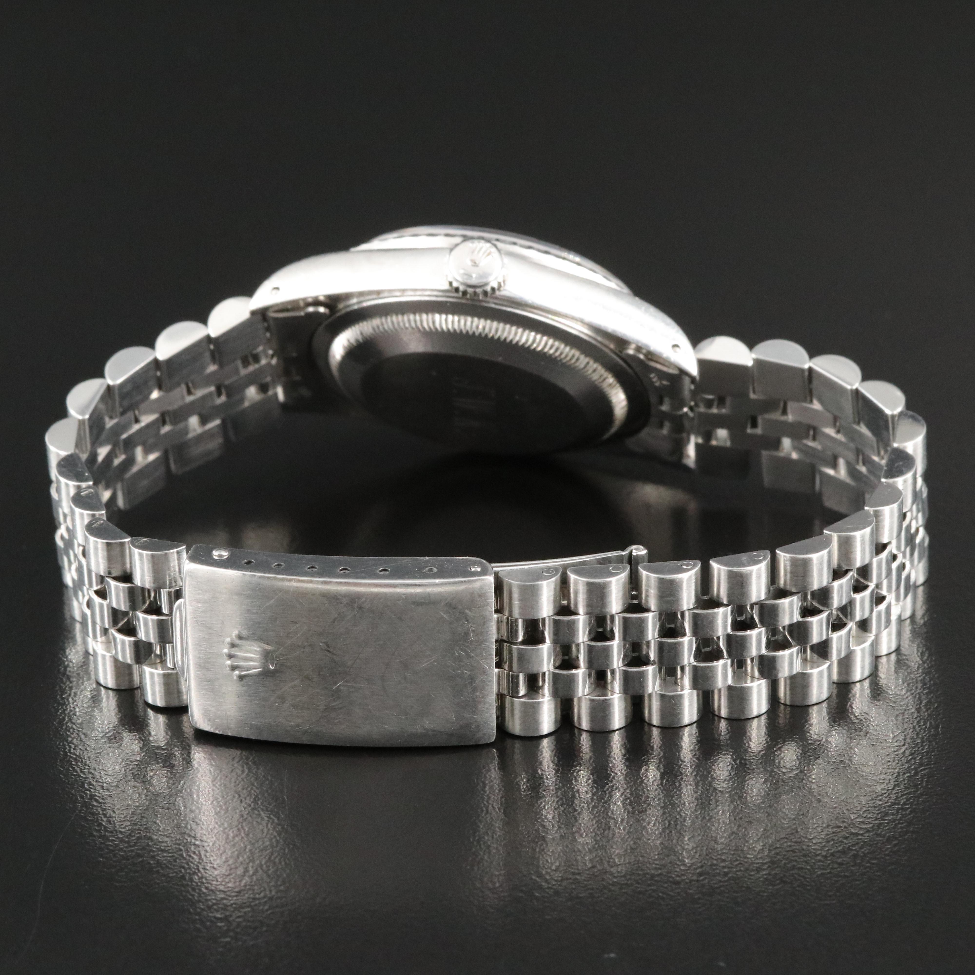 1989 Rolex Tapestry Dial Engine Turned Bezel Datejust Watch