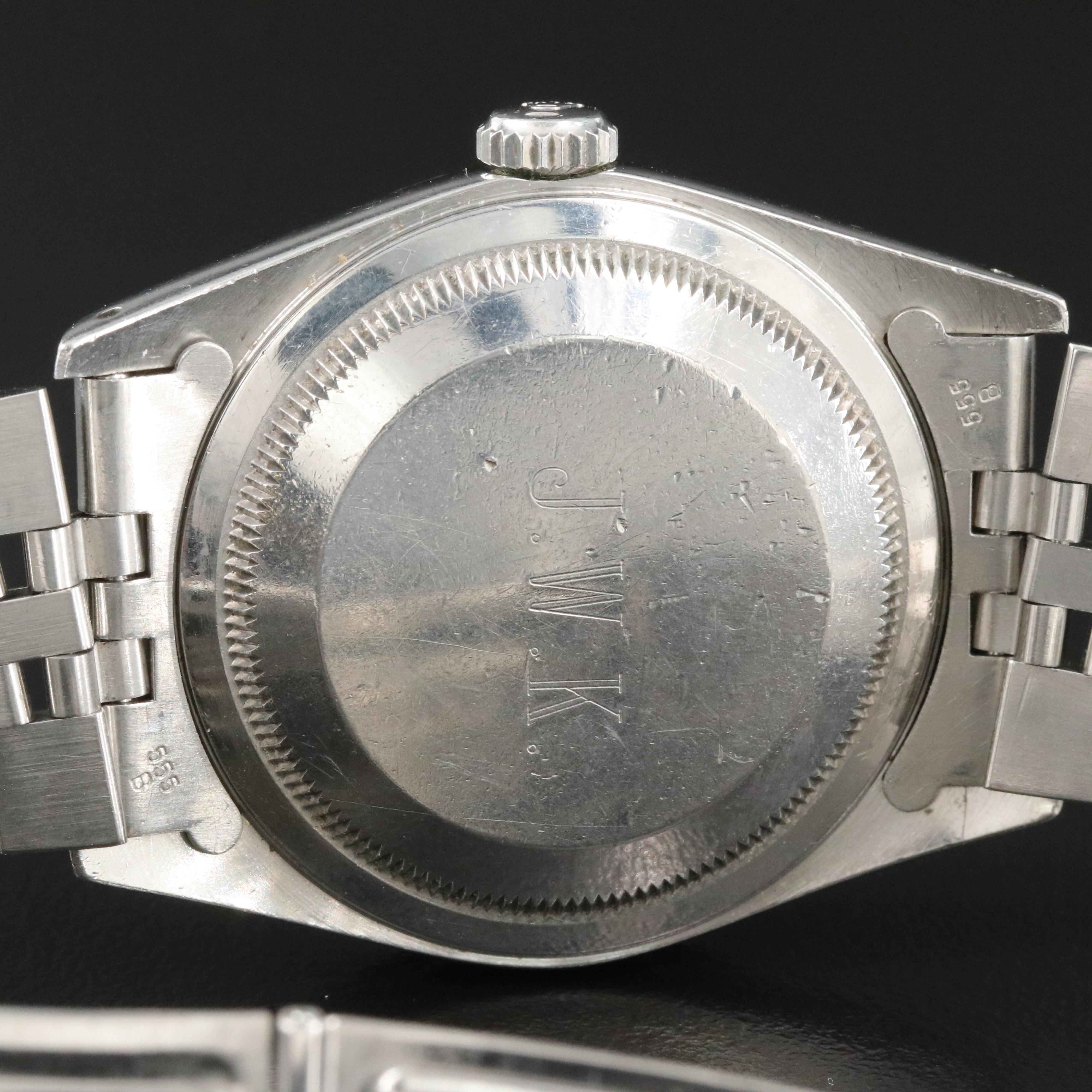 1989 Rolex Tapestry Dial Engine Turned Bezel Datejust Watch