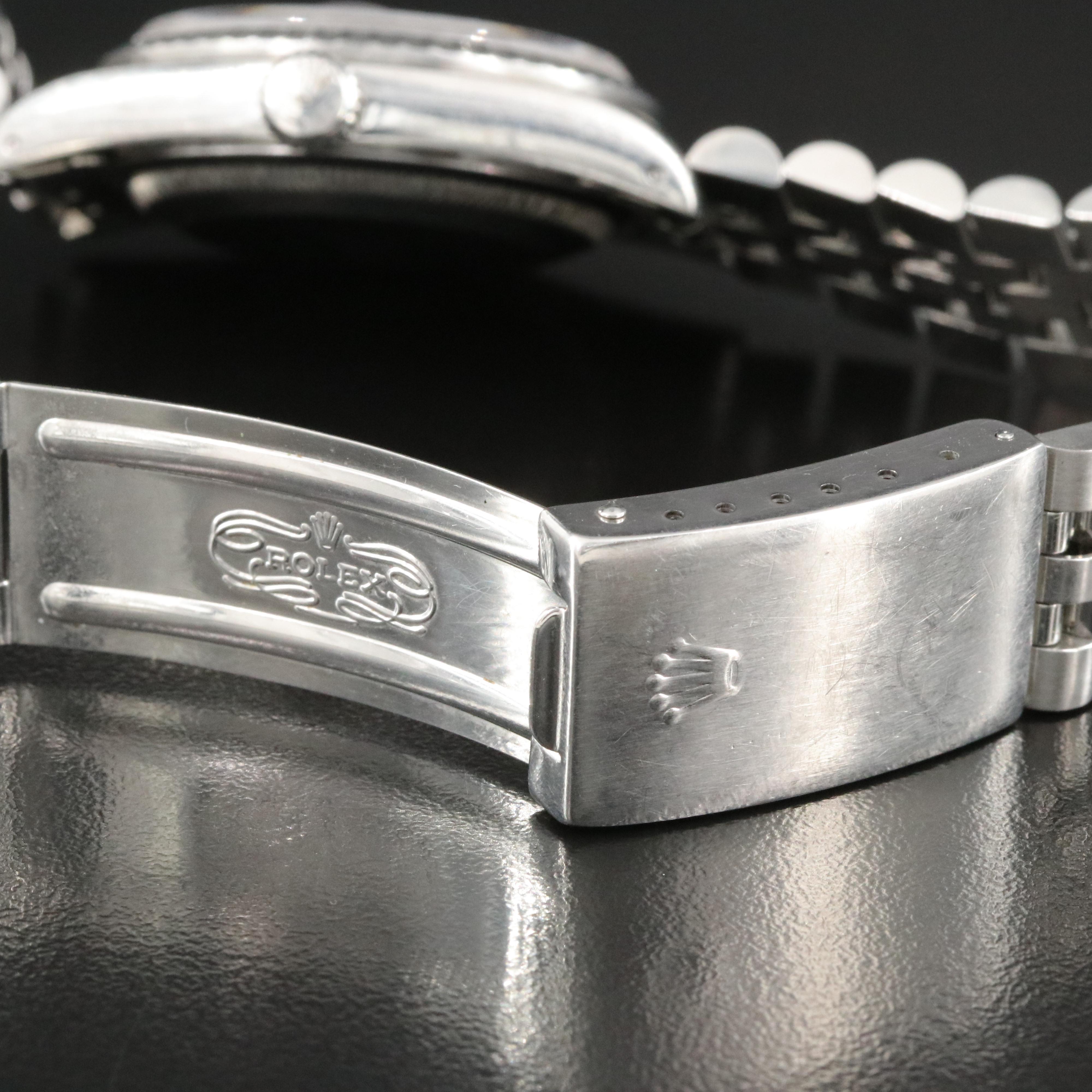 1989 Rolex Tapestry Dial Engine Turned Bezel Datejust Watch