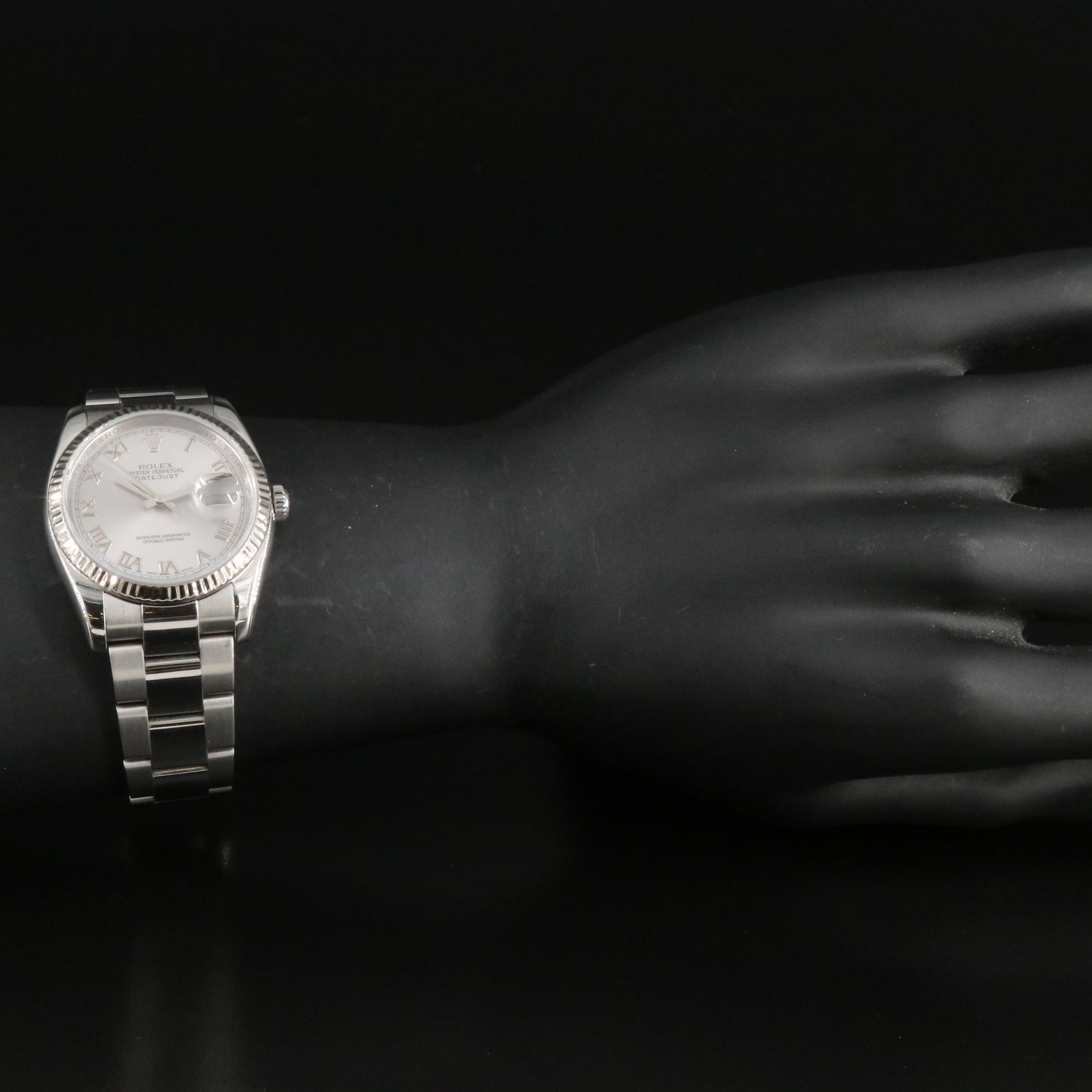 2007 Rolex Silver Roman Dial White Gold and Steel Datejust Watch