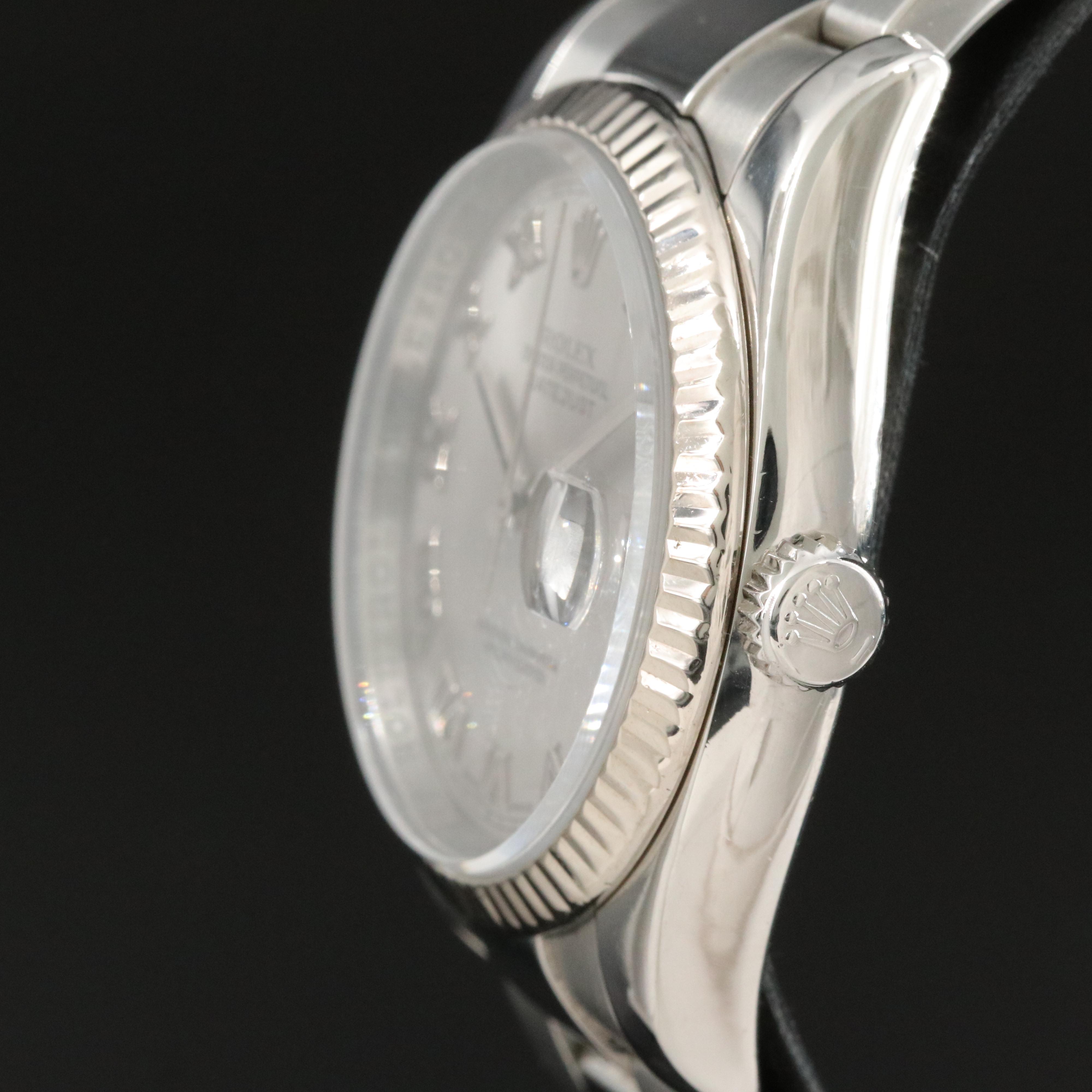 2007 Rolex Silver Roman Dial White Gold and Steel Datejust Watch