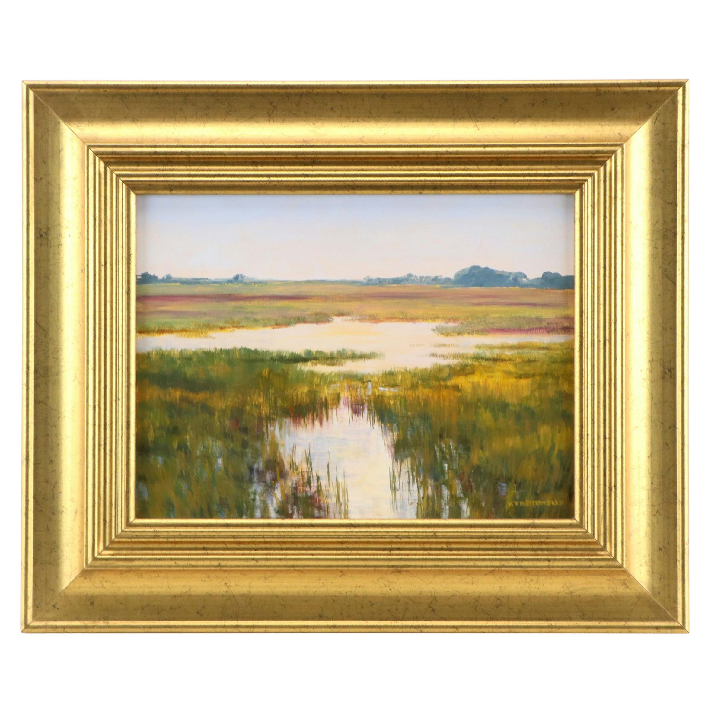 Kathy Tortorella Lowcountry Marsh Landscape Oil Painting, 21st Century