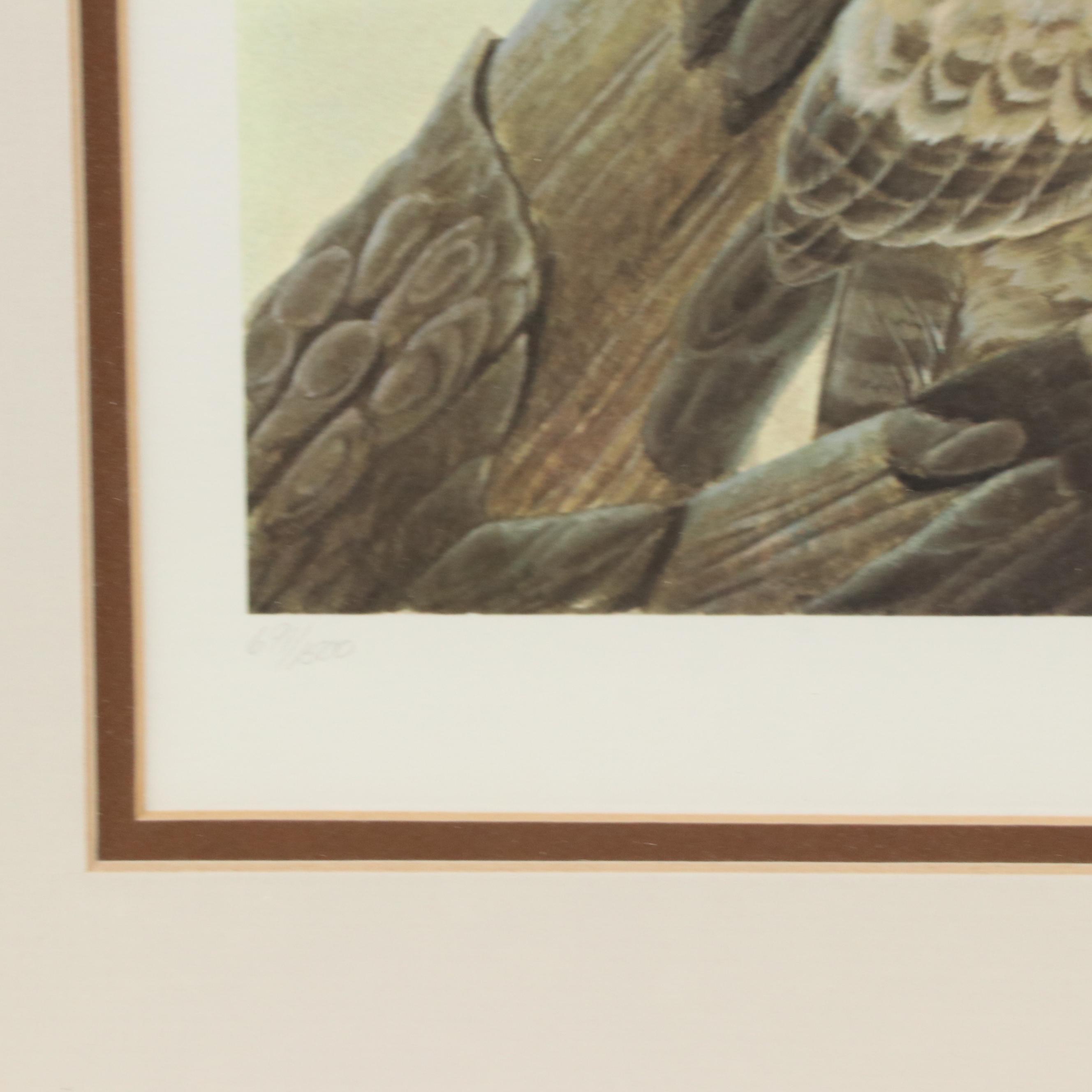 John Ruthven Offset Lithograph "Great Horned Owls"
