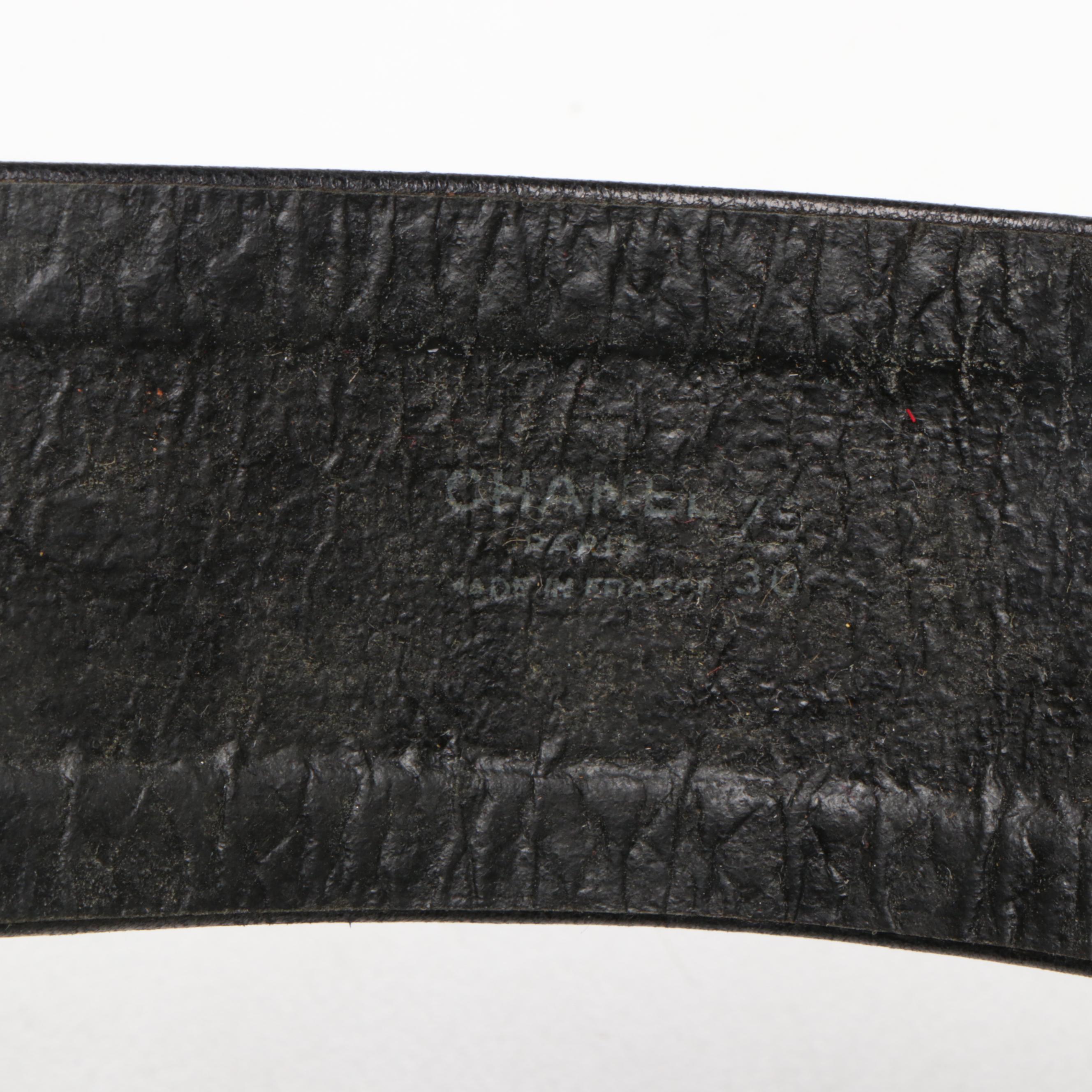 Chanel Vintage Rue Cambon Coco Mark Medallion and Black Leather Belt