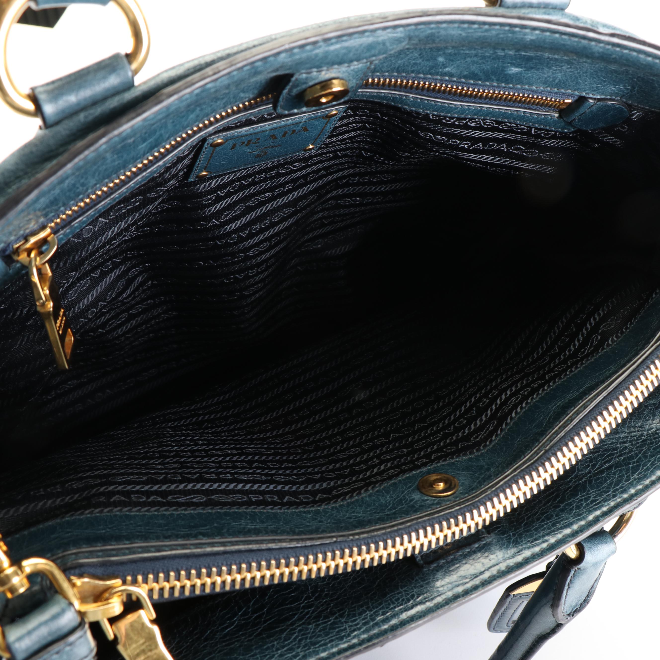 Prada Shopper's Tote in Blue Vitello Shine Leather