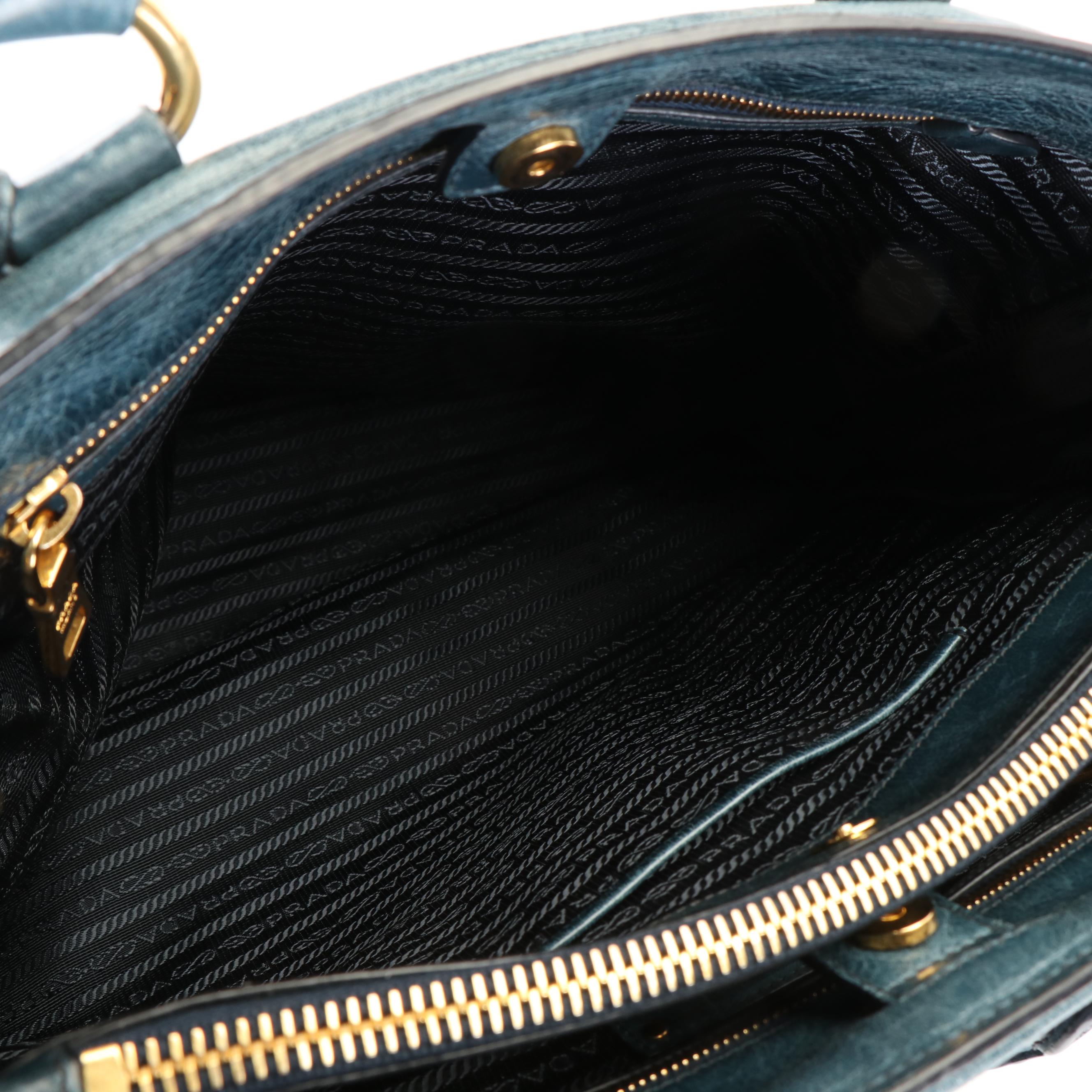 Prada Shopper's Tote in Blue Vitello Shine Leather