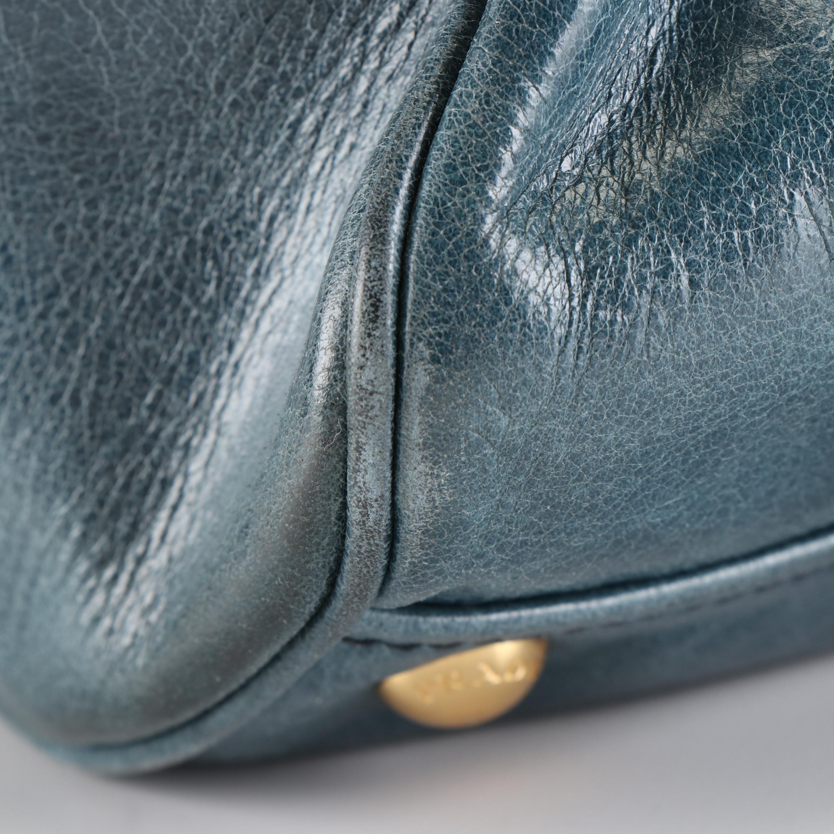 Prada Shopper's Tote in Blue Vitello Shine Leather