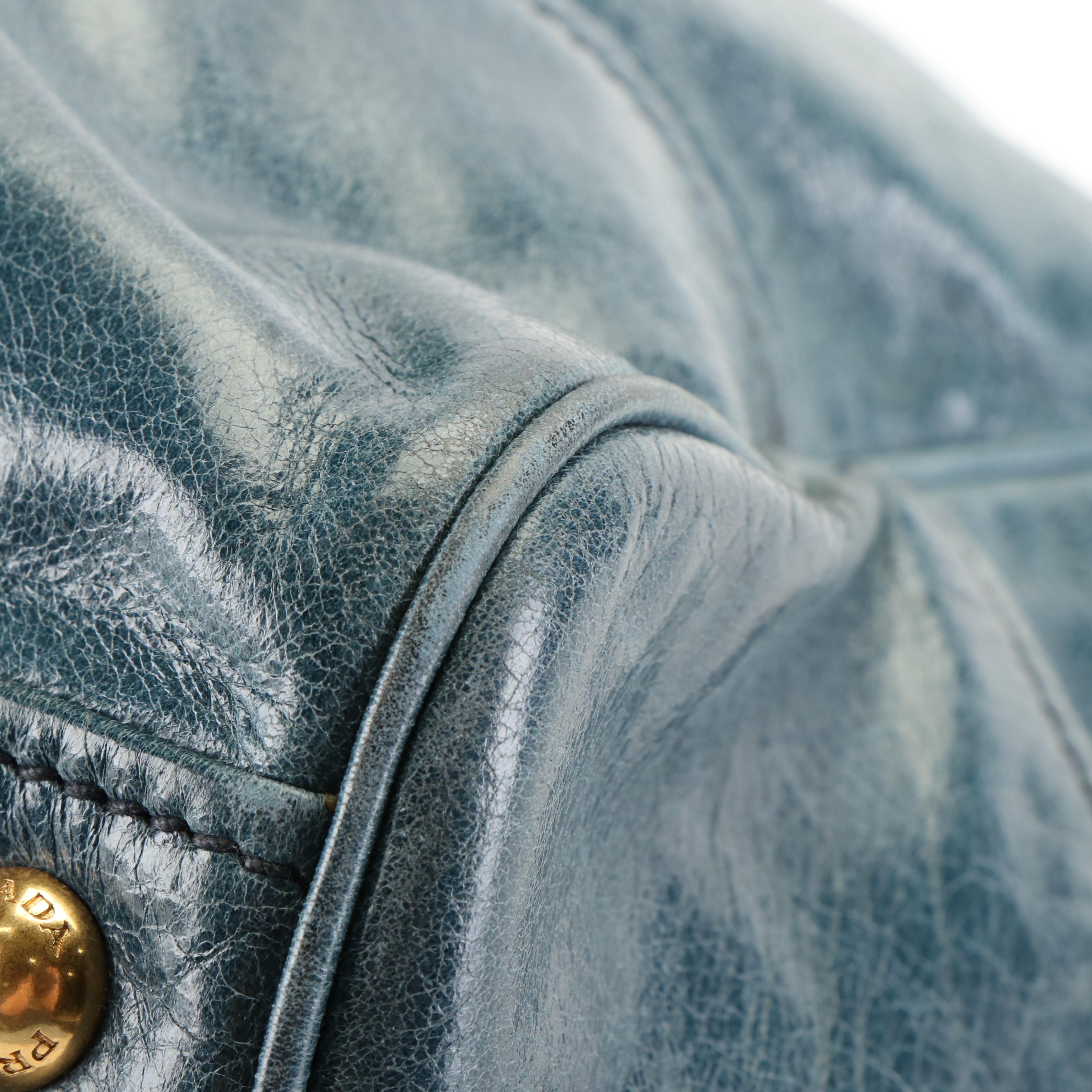 Prada Shopper's Tote in Blue Vitello Shine Leather