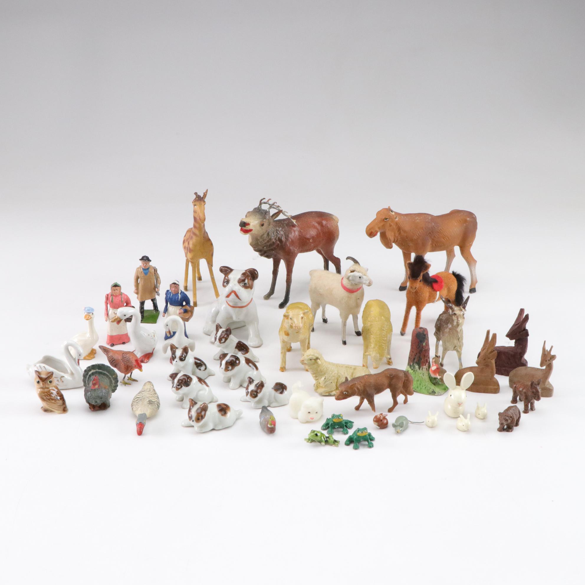 Animal Figures in Wood, Ceramic, Metal, and Fiber, Mid 20th Century