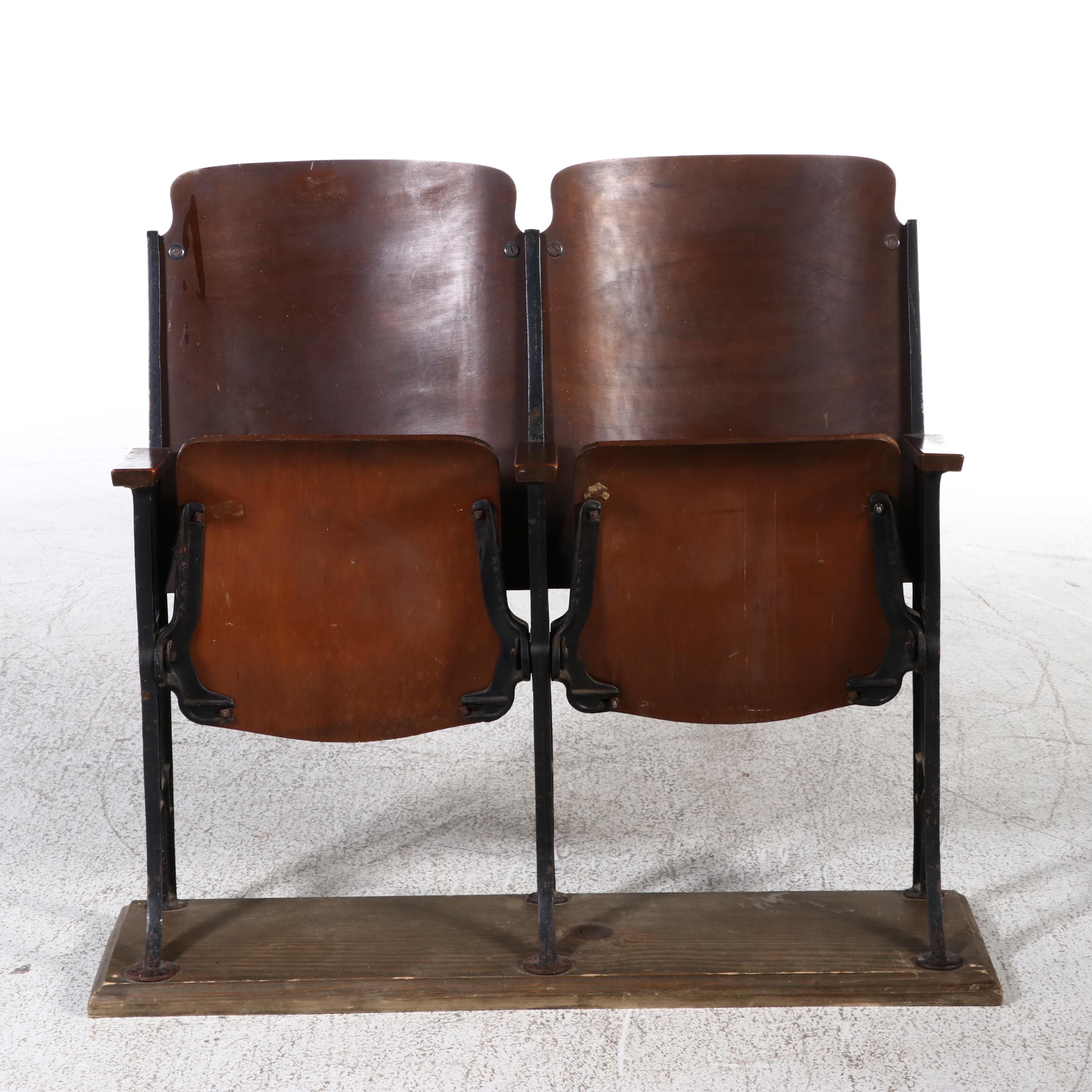 Art Deco Style Cast Iron and Wood Theater Seats, Early 20th Century
